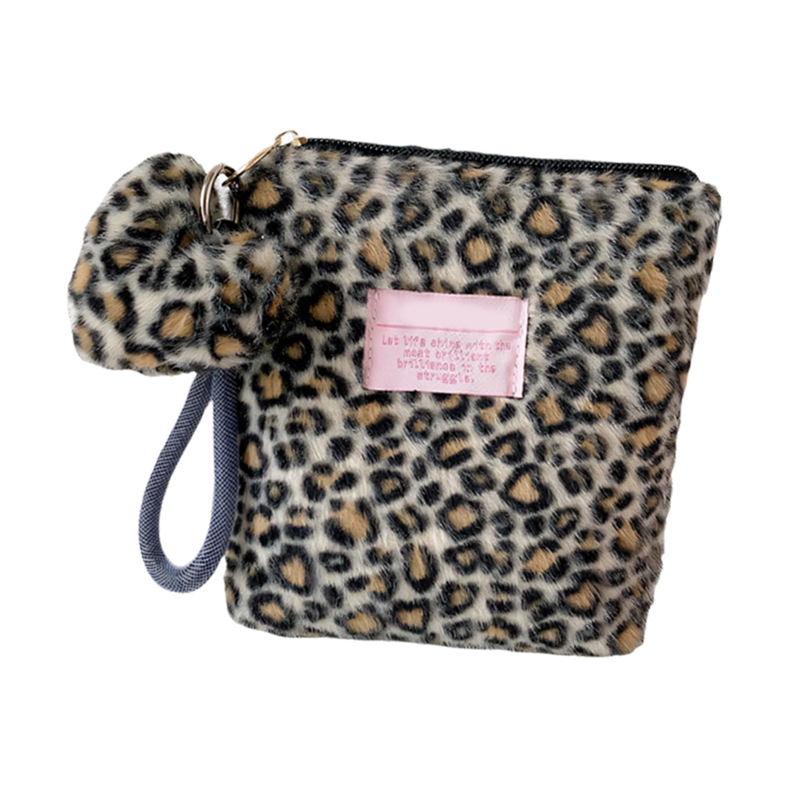 ZEPFJHE Plush Leopards Pattern Cosmetics Case Handheld Vanity Pouches with Spacious Compartment for Daily Use Women ' s Gift