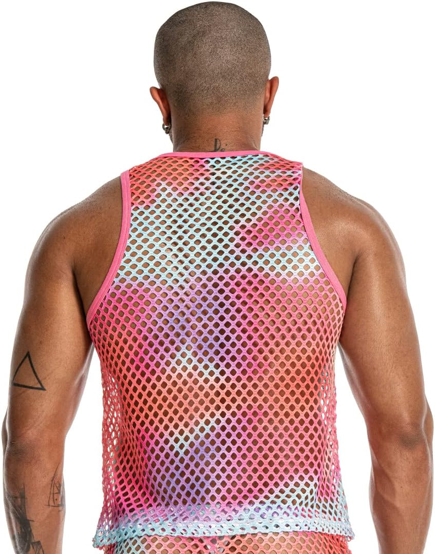 Mens See Through Sleeveless Shirt Mesh Tank Top for Men Crew Neck Fishnet Fitted Muscle Shirt Clubwear - Image 3