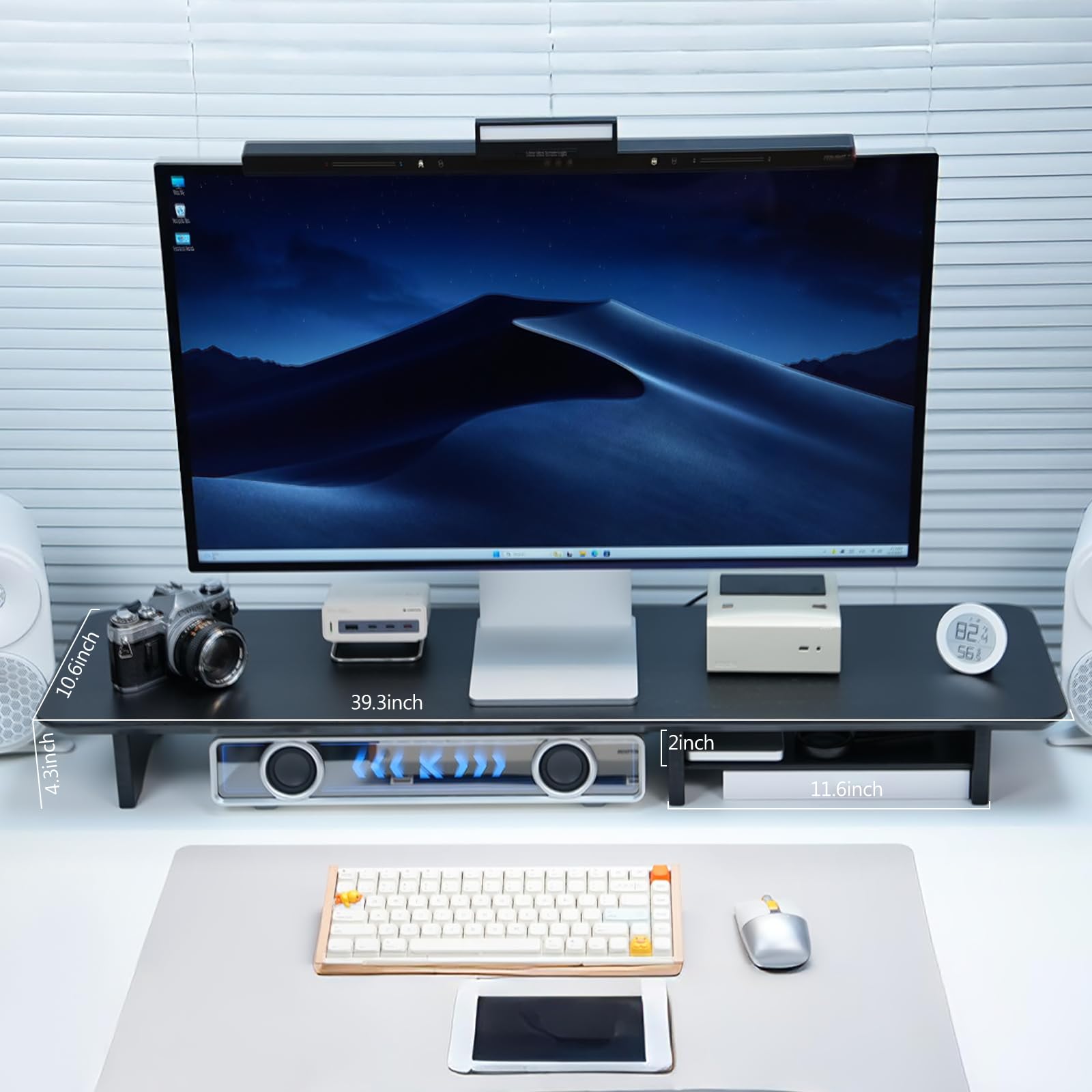 Bamboo Dual Monitor Ständer schwarz, 2-stufiger Schreibtisch Monitorständer für 2 Monitore, Halterung für PC Computermonitor, Drucker, schwerer TV Ständer bis zu 300 lbs, Schwarz.