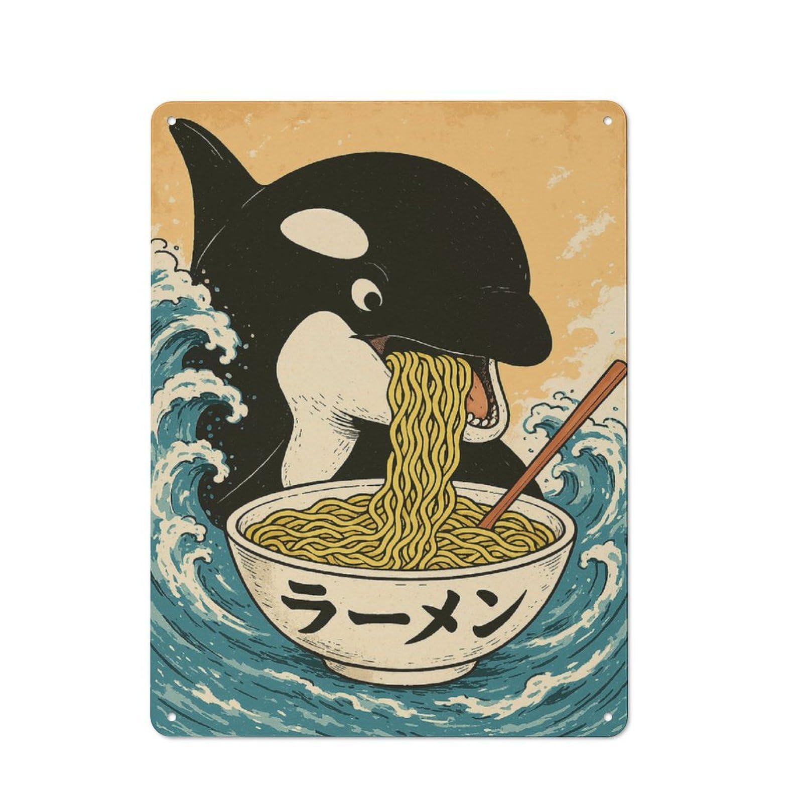 Junmoney Orca Ramen Tin Sign With Design 40X30cm, Outdoor Room Porch Wall Decor For Greenhouse, Garden Room, Cafe Or Entryway