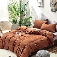 Vista 428 de CLOTHKNOW Juego de edredón de 3 piezas de color marrón caramelo, tamaño individual/individual XL, color terracota suave, color óxido con 2 fundas