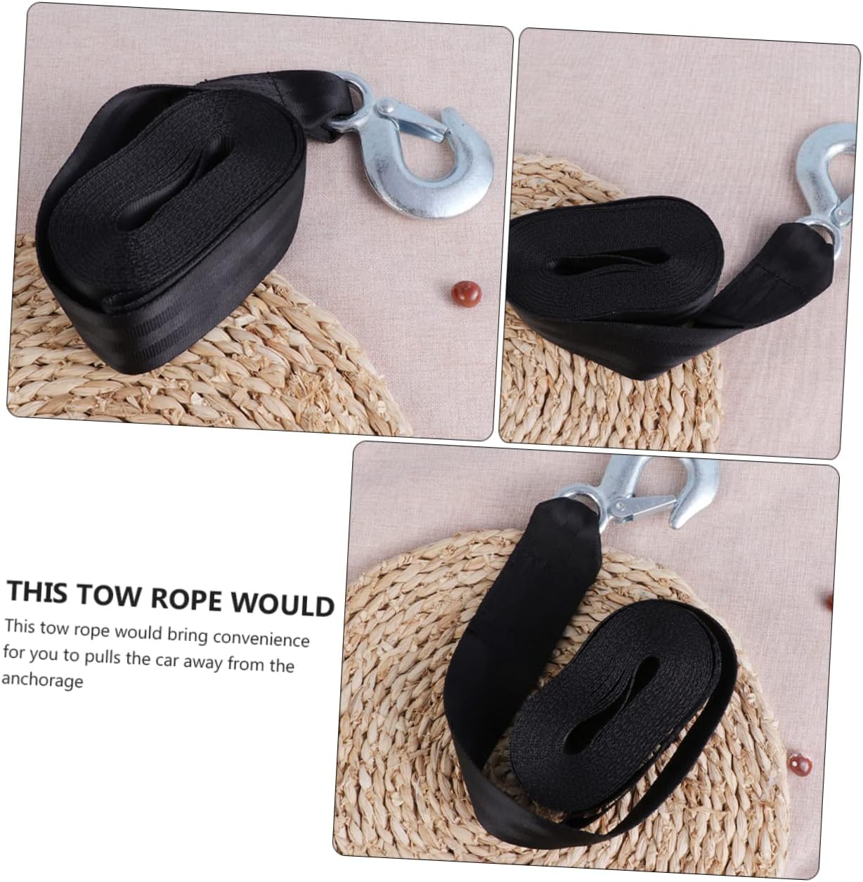 Black Polyester Marine Winch Strap 4.7cm 1.5 Ton with Hook