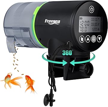 FREESEA Aquarium Automatic Fish Feeder Programmable Auto Food Dispenser - Smart Fish Tank Vacation Timer Feeder Battery Operated