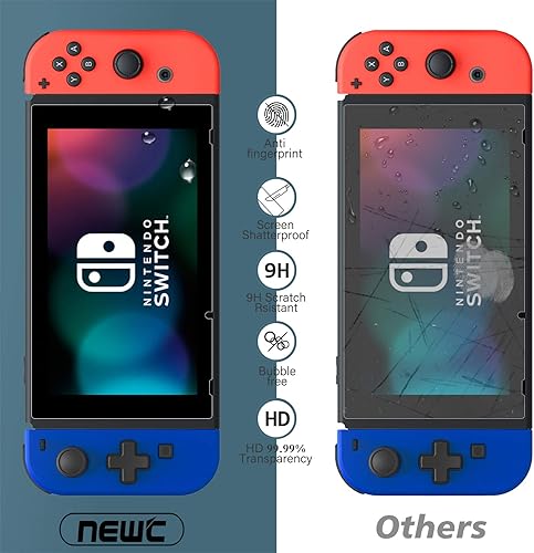 Miniatura 4 de NEW'C Paquete de 3 protectores de pantalla de vidrio para Nintendo Switch, vidrio templado antiarañazos, antihuellas, sin burbujas, dureza 9H,