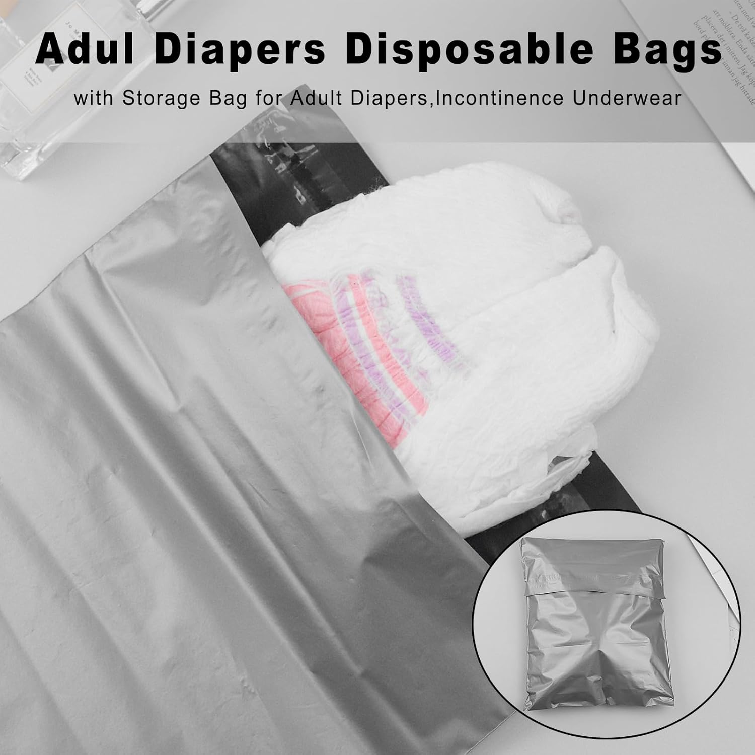 200 Pack Adult Diaper Disposal Bags, Gray Disposable Incontinence Pad bags 9.84 x 13.78inches Diapers for Diapers, Underwear and Personal Hygiene Products