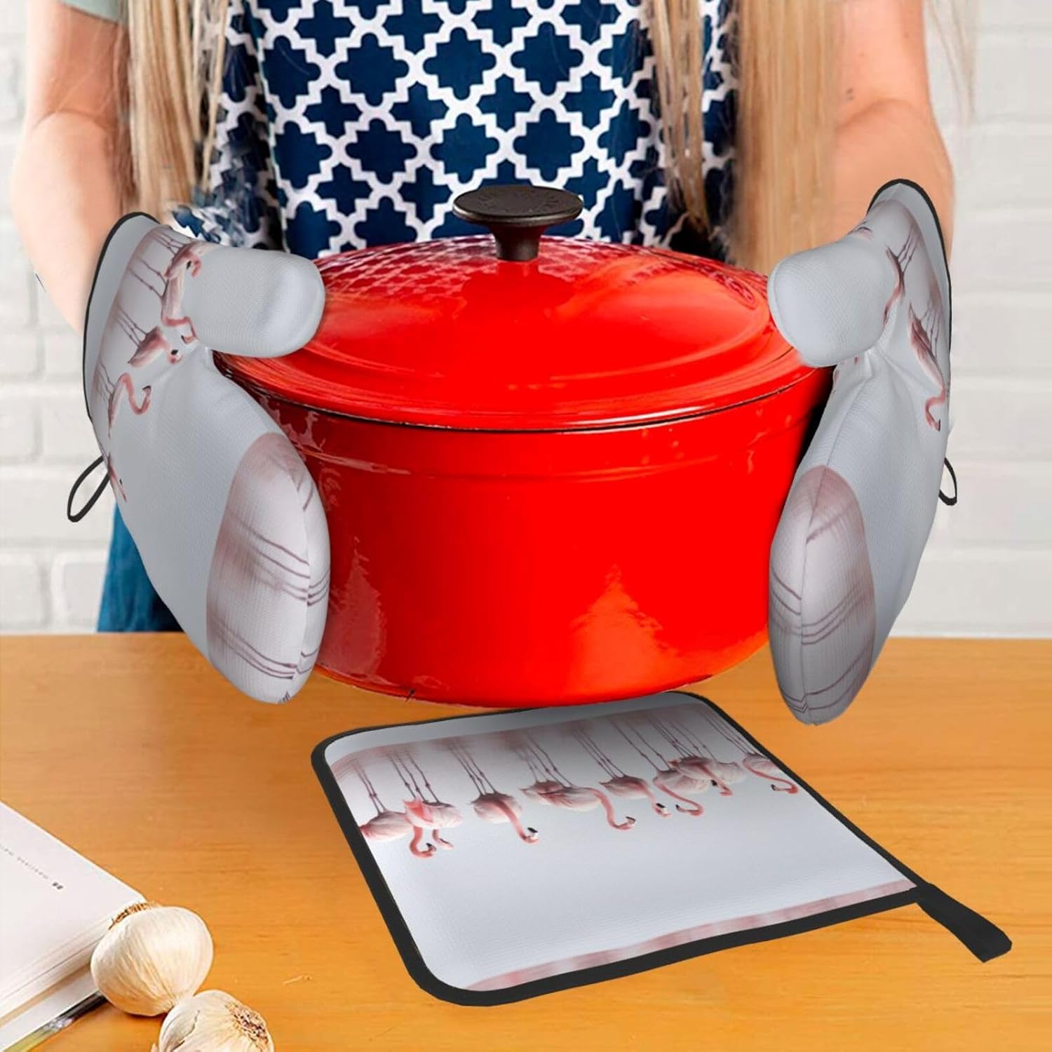 Flamingos on White Print Heat Resistant Microwave Gloves, Used for Baking, Cooking, and Fashion Kitchen Essentials