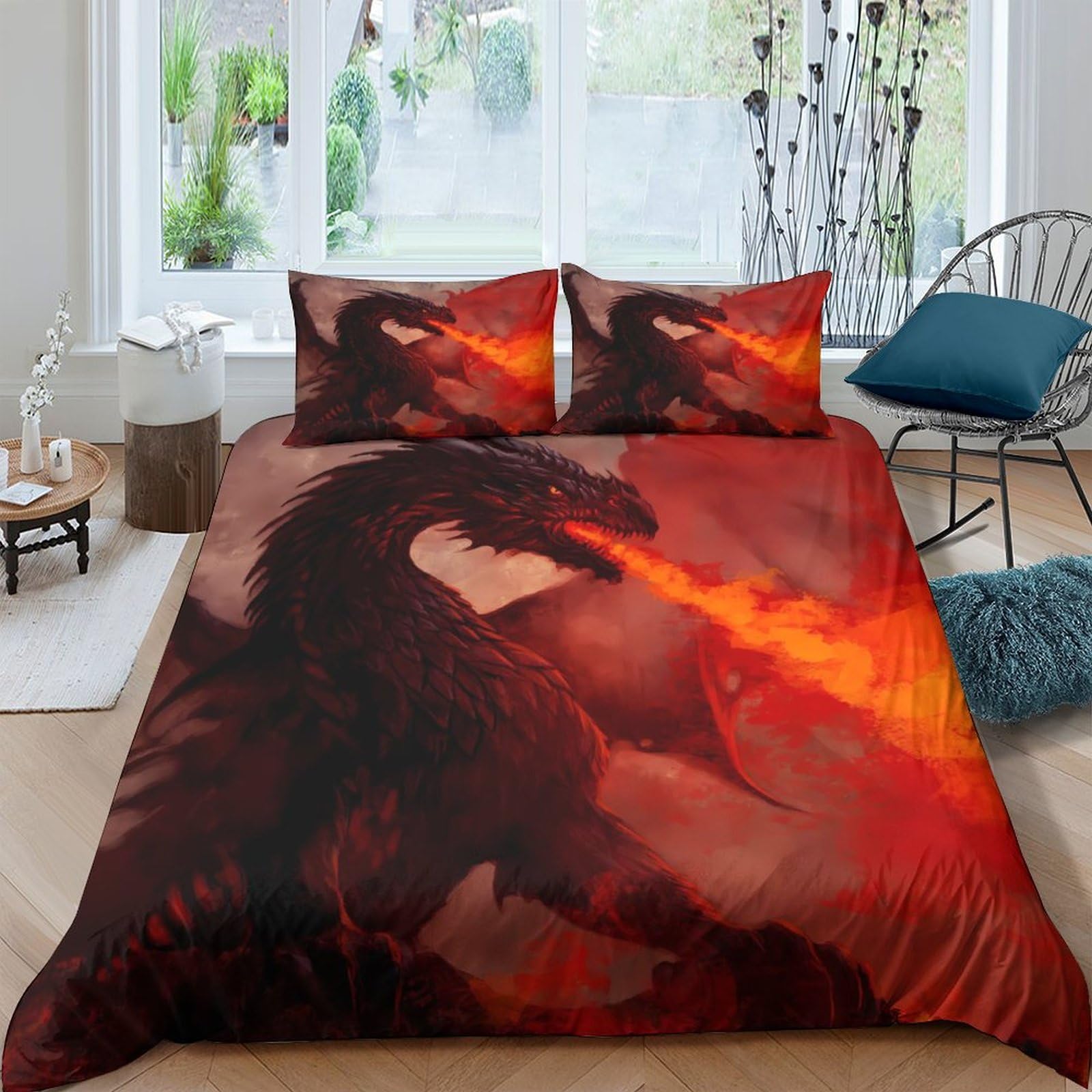 Ctjqhvkz Style-10 3D Printed Fire Dragon Fitted Sheet Microfiber Soft Breathable Lava Flame Bed Cover For Bedroom Guest Room Decor Single（135X200cm）