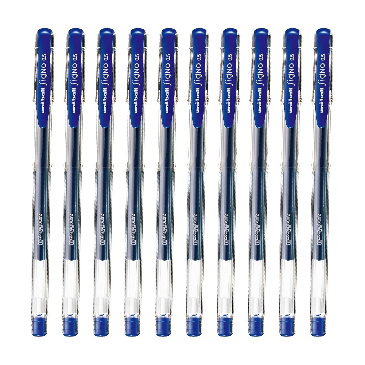 Uni-Ball Signo Standard Snap Cap Gel Ink Ballpoint Pen, 0.5mm Fine Point, Blue Ink, UM100.33, Pack of 10
