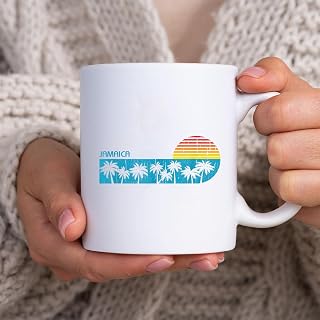 Vintage Jamaica Beach Palm Trees Retro 70s Boys Girls BlackMug, Tea Mug, Tea Cup, Coffee Cup