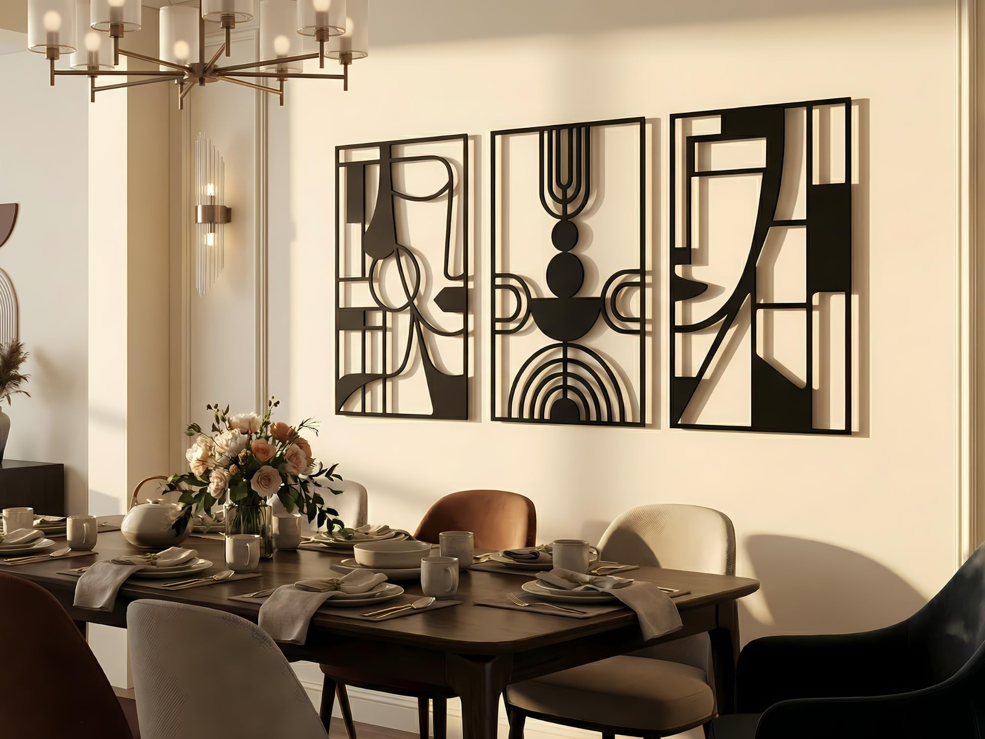 VAILLA - Juego de 4 flores decorativas de pared de madera, diseño floral, decoración 3D para dormitorio, sala de estar y cocina, Pablo Picasso