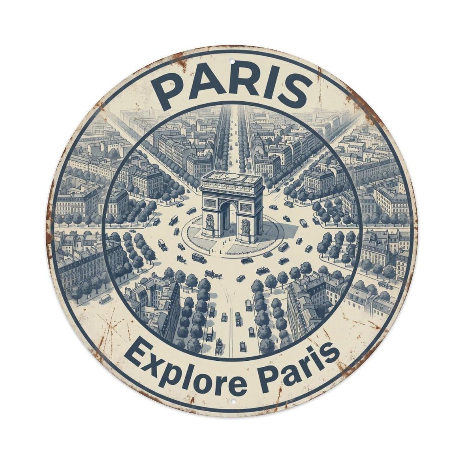 Vintage Travel Paris Triumphal Traffic Metal Tin Sign Plaque