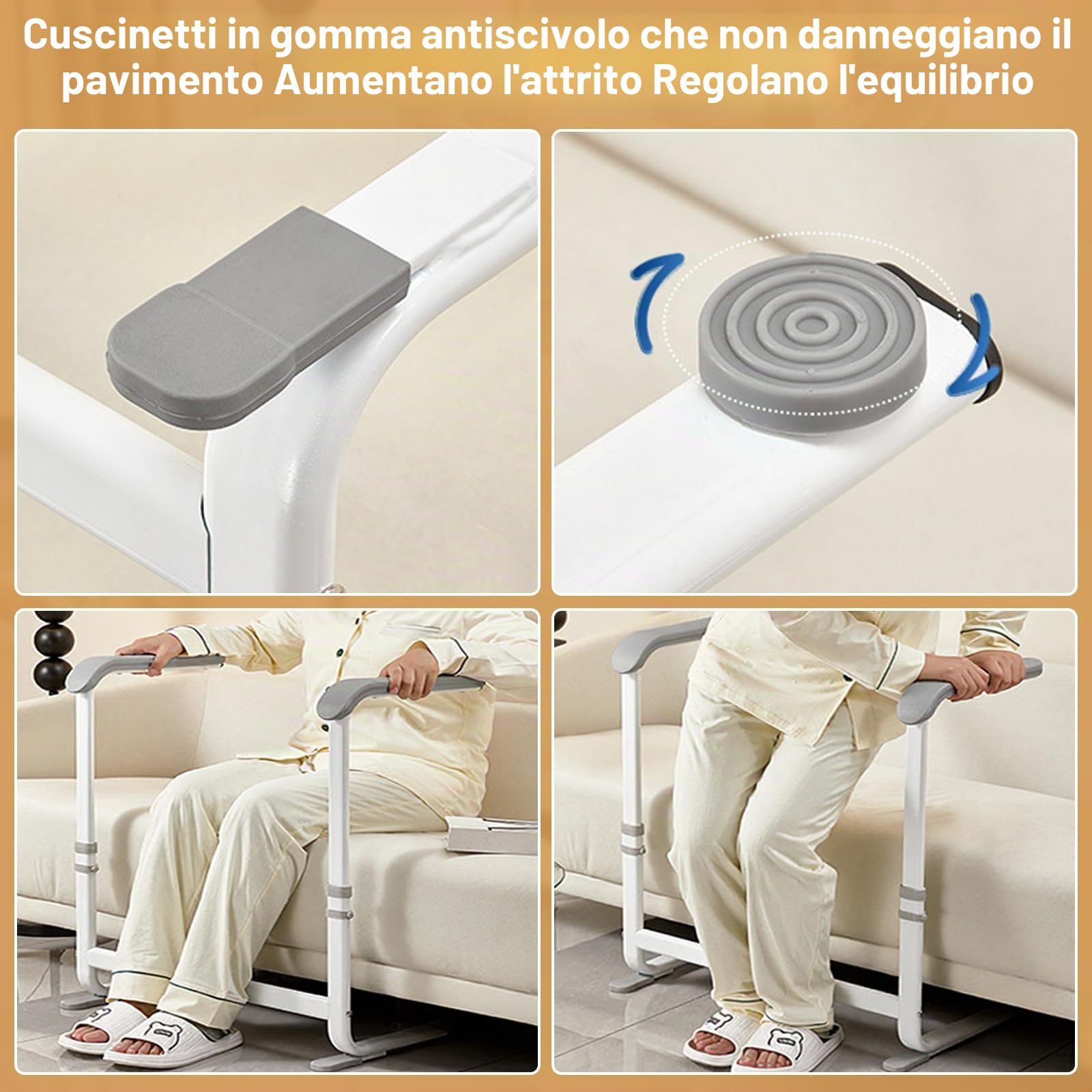 Garvee Ausilio Regolabile per Alzarsi: Maniglia di Supporto in Acciaio al Carbonio, 6 Livelli di Altezza, Barra Sicurezza Antiscivolo, per Anziani e Disabili, per Sedia, Divano o Letto
