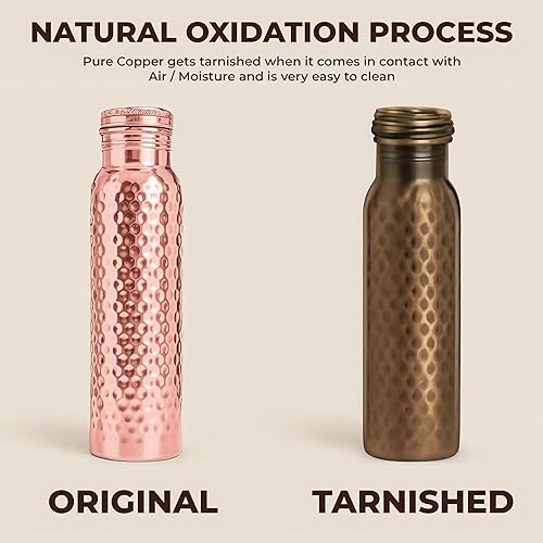 Miniatura 8 de Botella de agua de cobre 100% puro para beber, grande, 30 onzas, recipiente martillado con tapa a prueba de fugas, vaso de cobre, frasco, jarra,