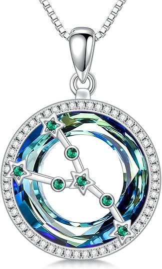 Zodiac Necklace for Women 925 Sterling Silver Constellation Necklace Astrology Pendant Horoscope Necklace Simulated Crystal Zodiac Jewelry Gifts for Christmas Birthdays
