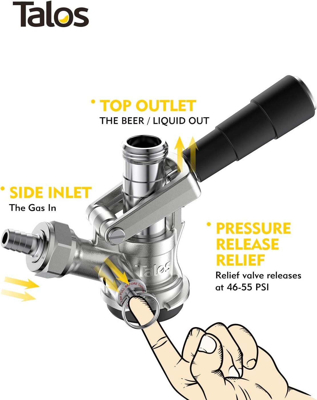 D System Keg Tap Coupler Stainless Steel - Ergonomic Handle