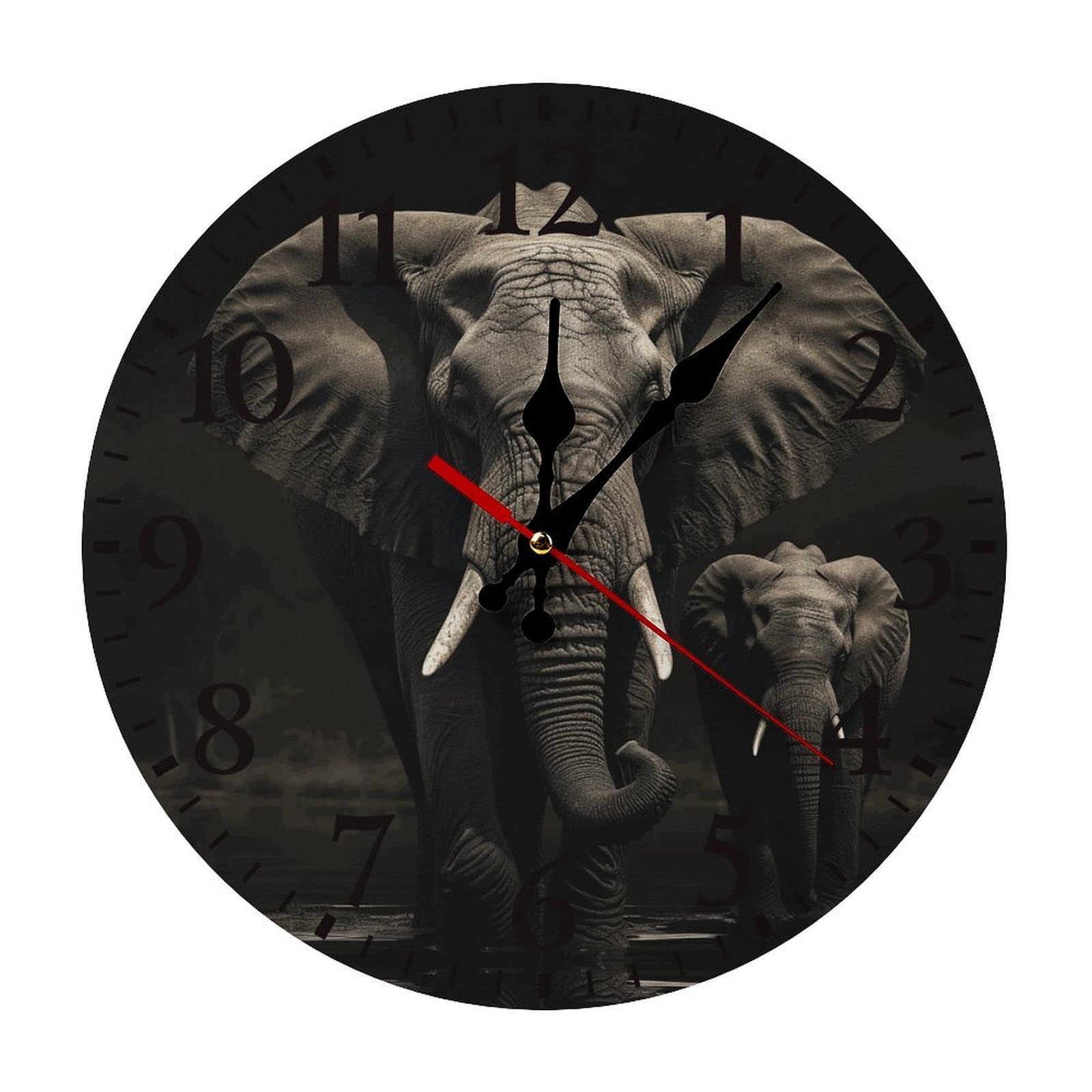NTVOWPZO 10 Inch Wall Clock Elephant Black Battery Operated Wall Clocks Silent Non-Ticking Round Wall Clock for Living Room Kitchen Home Office Wall Decorative Clock