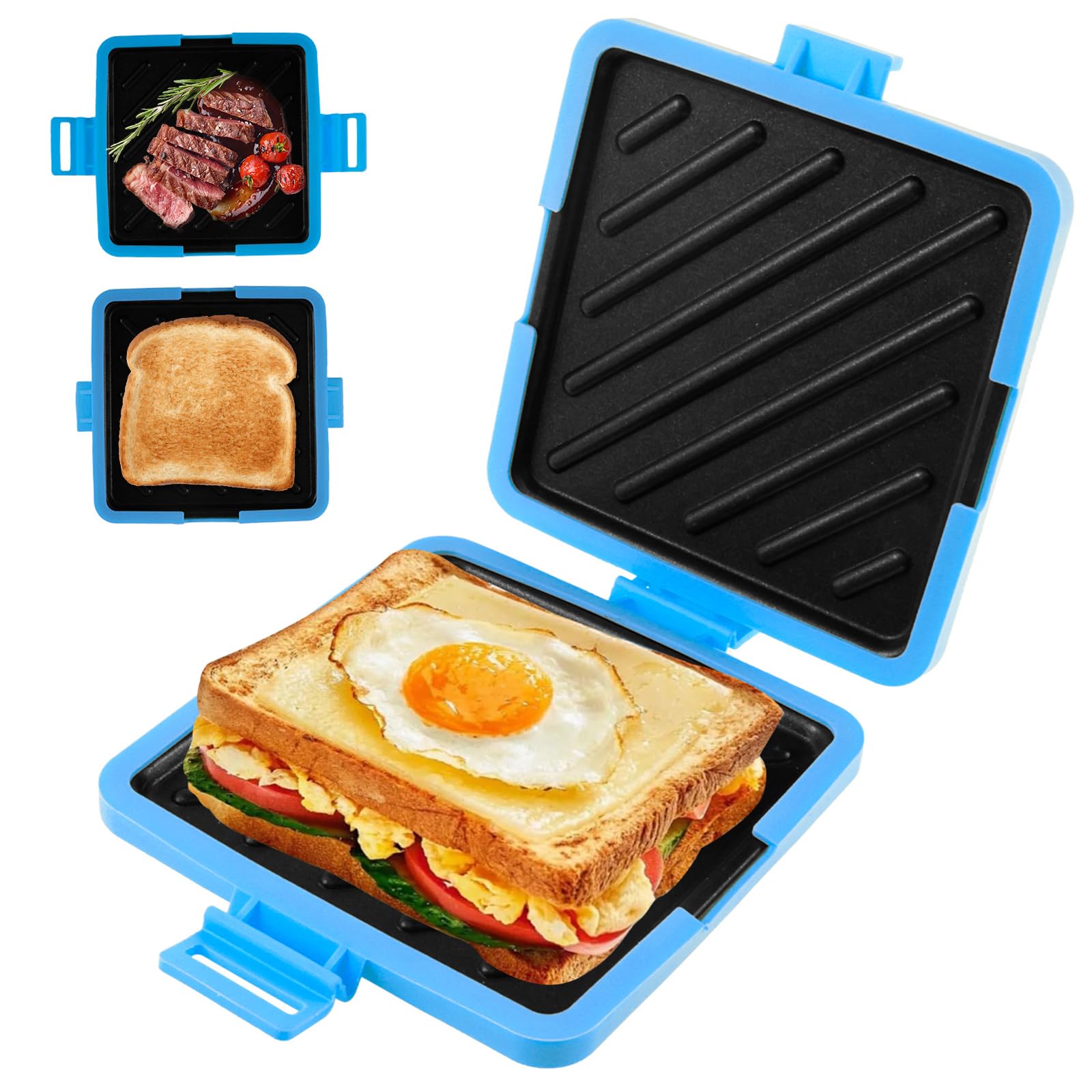 Microwavable Toastie Maker, Microwave Toasted Sandwich Maker Wireless Silicone Sandwich Grill Non-stick Coating & Rapid Heating Bread Baking Pan for Cooking Delicious Crispy Sandwiches (Blue)-picture-27