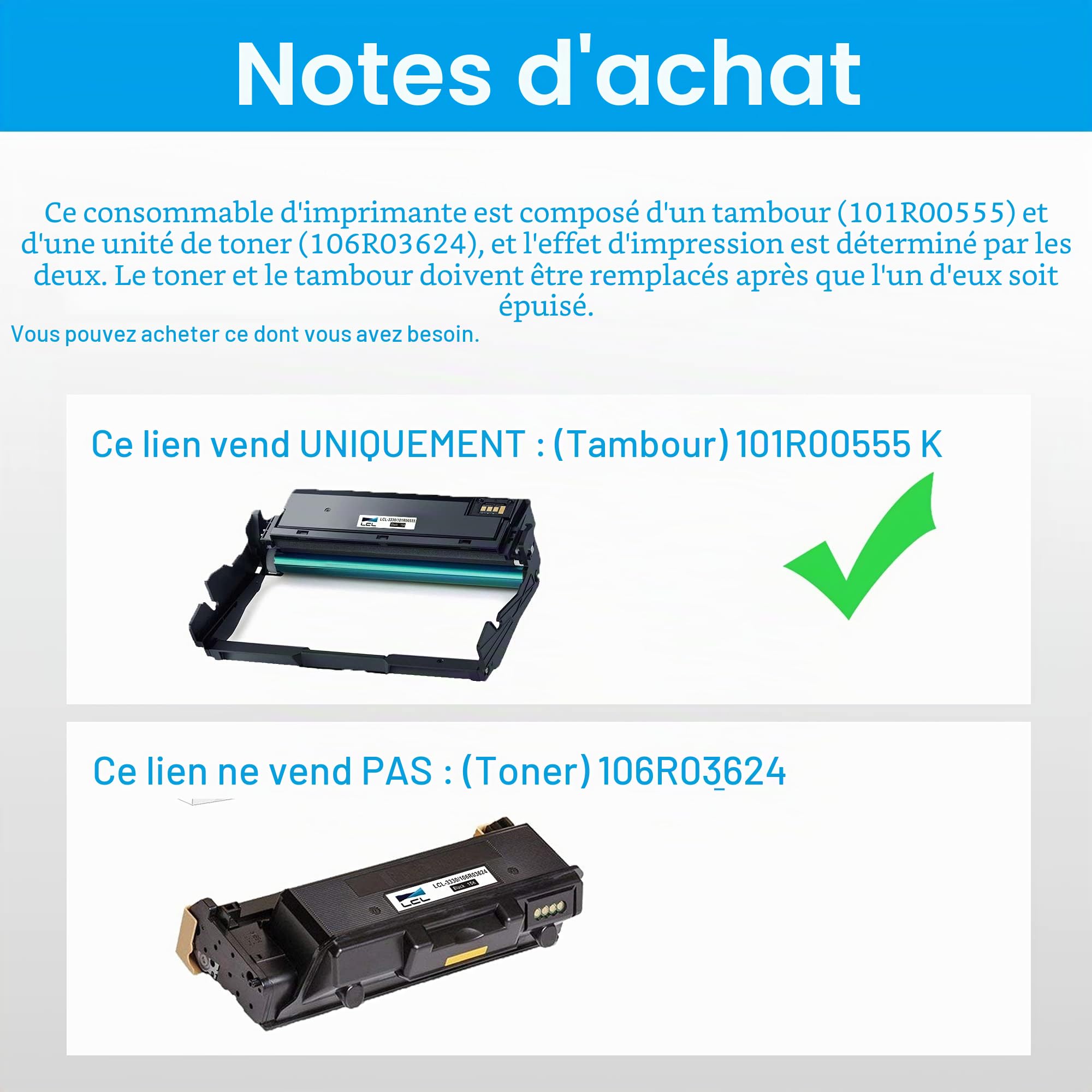 LCL Tambour Compatible Phaser 3330 WorkCentre 3335 3345 101R00555 (1 Noir) Remplacement pour Xerox WorkCentre 3335/3345 3335DNi/3345DNi,Phaser 3330/3330DNi,3345VDNi