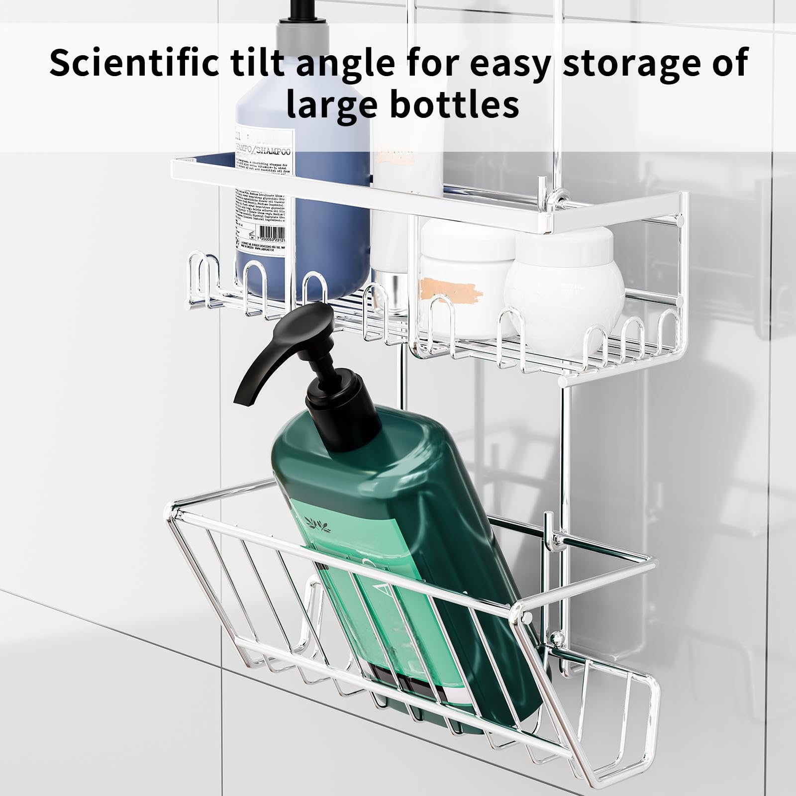 Kitsure Doucheplank zonder boren - 2 stuks roestvrije badkamer organizer, sneldrogend badrek zonder boren met grote capaciteit, duurzame shampoo houder voor douche, Large, Zilver