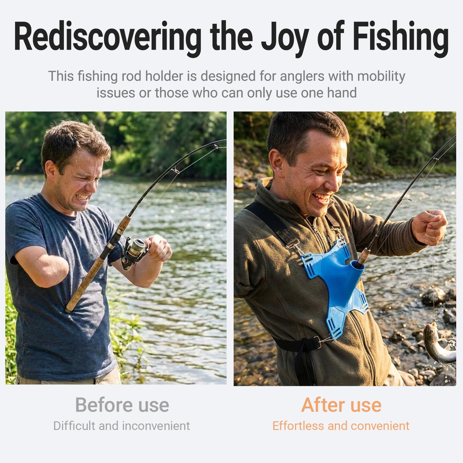 Amazon.com: Fishing Rod Holder for Disabled & One-Handed Anglers,Adjustable  Shoulder and Chest,Fishing Assistance Equipment Suitable for People with  Limited Grip Strength(Blue) : Sports & Outdoors