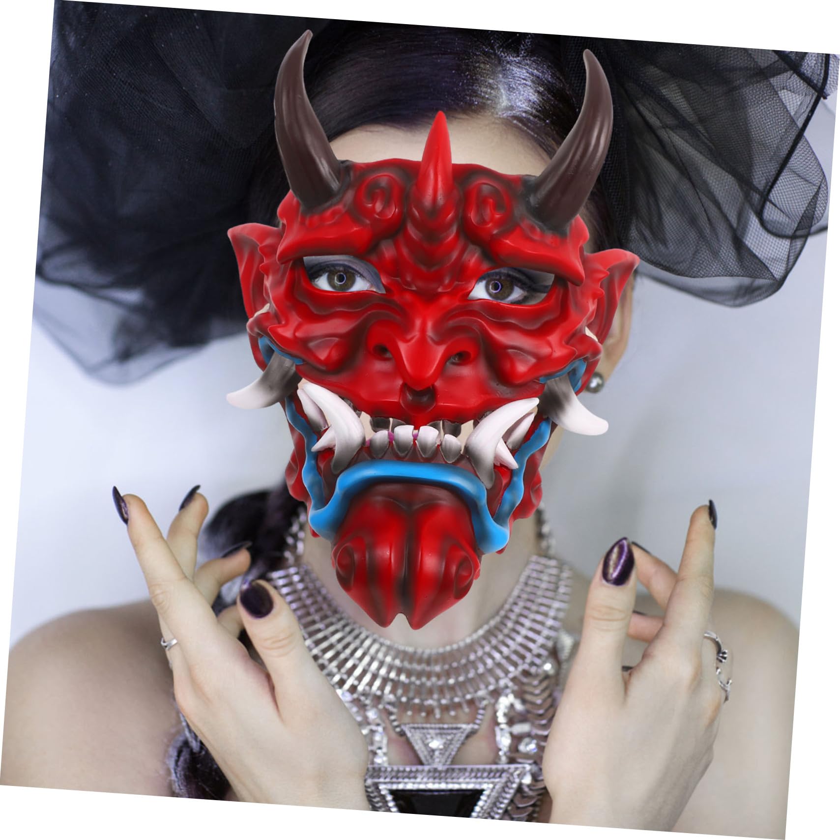 Japonesa Demonio Terror Ligera y Resistente para Fiesta Halloween y Cosplay con Cuernos Cómoda para Eventos Prolongados y Celebraciones Disfrazadas