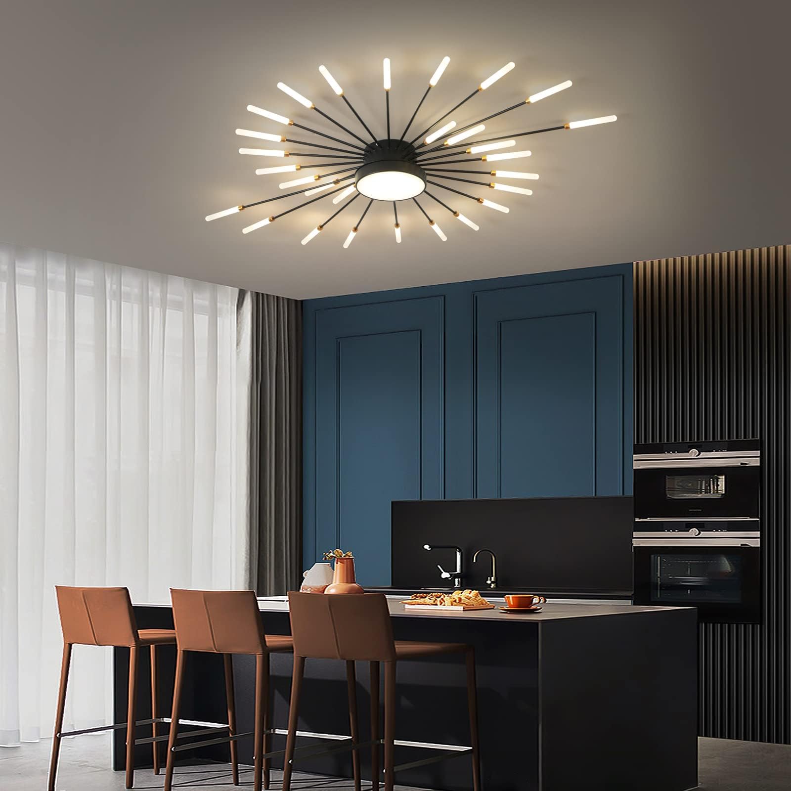 Plafonnier Led Moderne, Lustre 28+1 TêTes À Intensité Variable,Plafonniers Doré Pour Chambre À Coucher,Salon,Cuisine,Salle À Manger, Restaurant,Bureau, 3000K-6000K Avec Télécommande