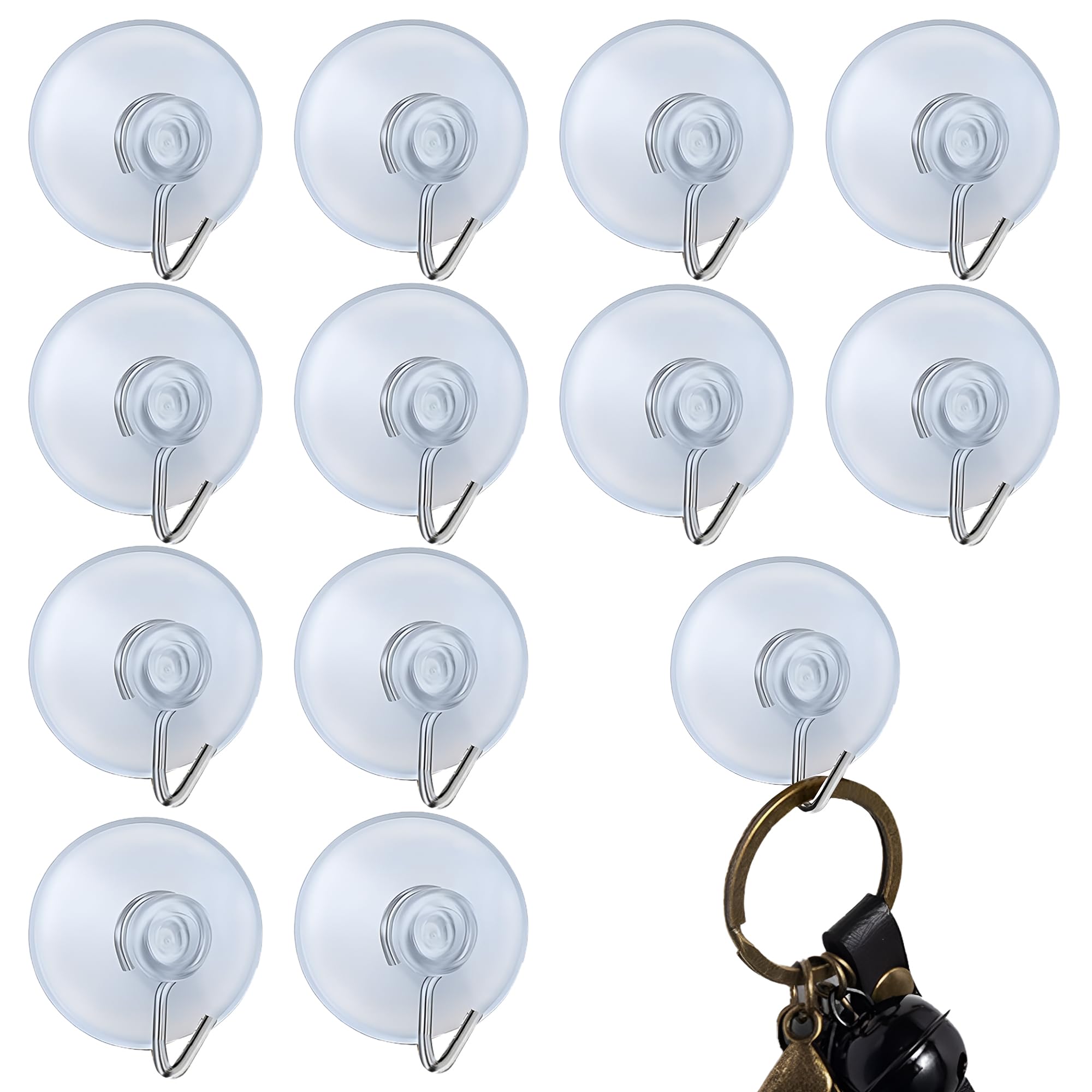 Systemseleven Transparent 12Pcs Suction Cup 32Mm Sucker Hooks, Door Ceiling Detachable Reusable Suction, Strong Reusable Vacuum, For Bathroom, Kitchen, And Windows