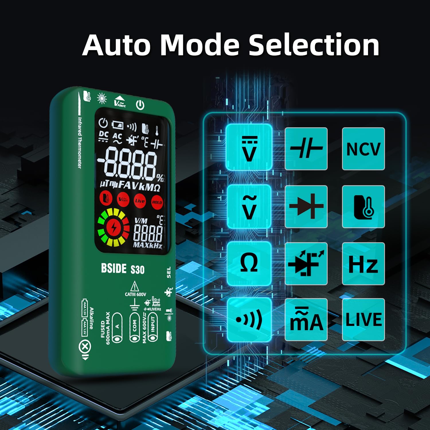BSIDE S30 Inteligentny multimetr cyfrowy z termometrem na podczerwień 10000 liczników kolorów LCD Tester diody wysokiego napięcia Tester elektryk akumulator prąd napięcie pojemność do LED samochodu