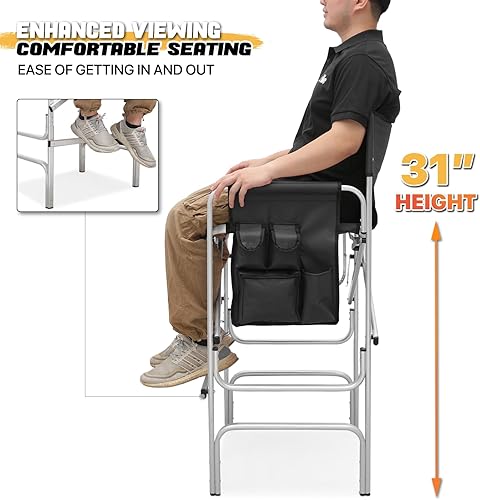 Miniatura 5 de MoNiBloom Silla alta plegable de director de 31 pulgadas, plegable, portátil, con marco de aluminio, con mesa auxiliar, portavasos y bolsillos,