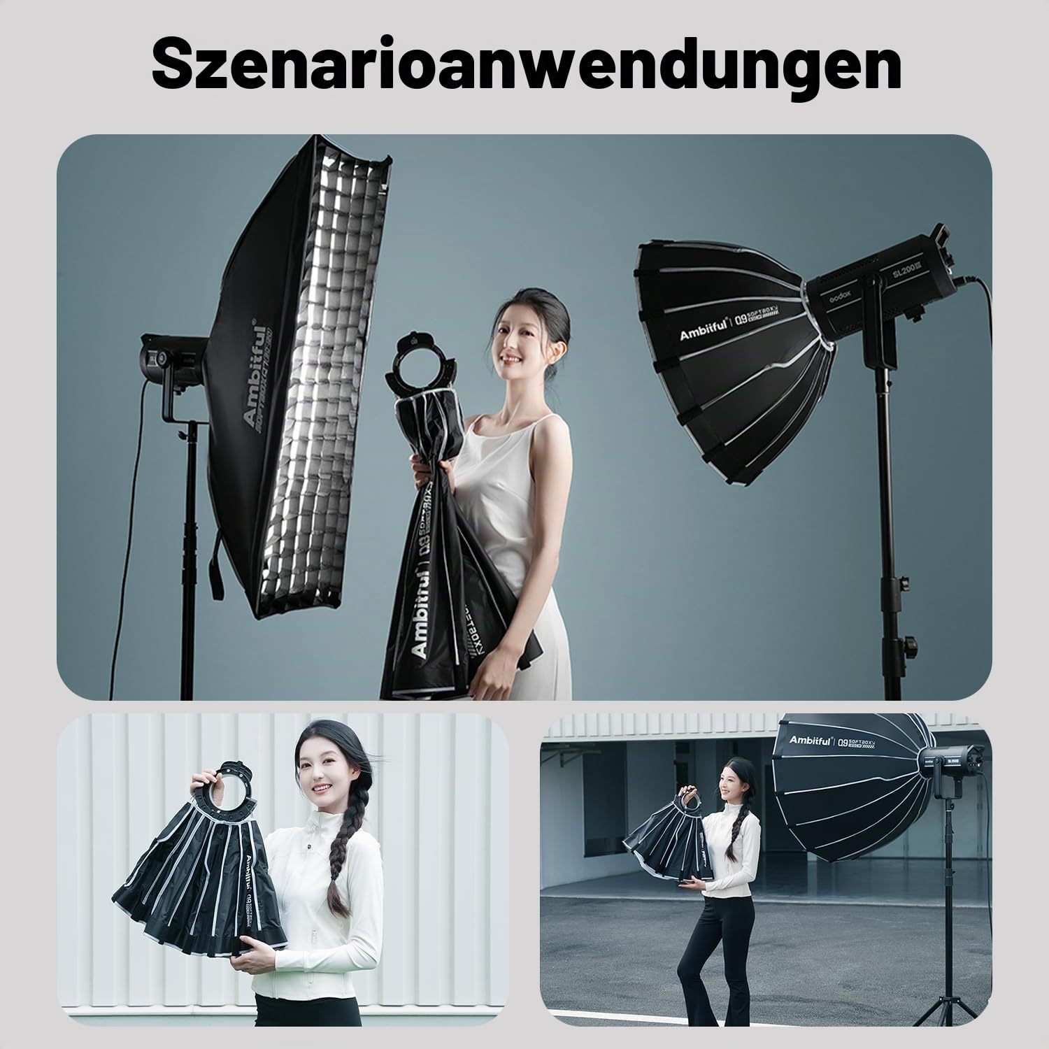 Ambitful 120 cm Schnellwechsel-Parabol-Softbox, Hexadecagon Bowens-Softbox mit 2 Diffusoren und Wabengitter, Tragetasche, kompatibel mit Studio Speedlite Flash und Monolight