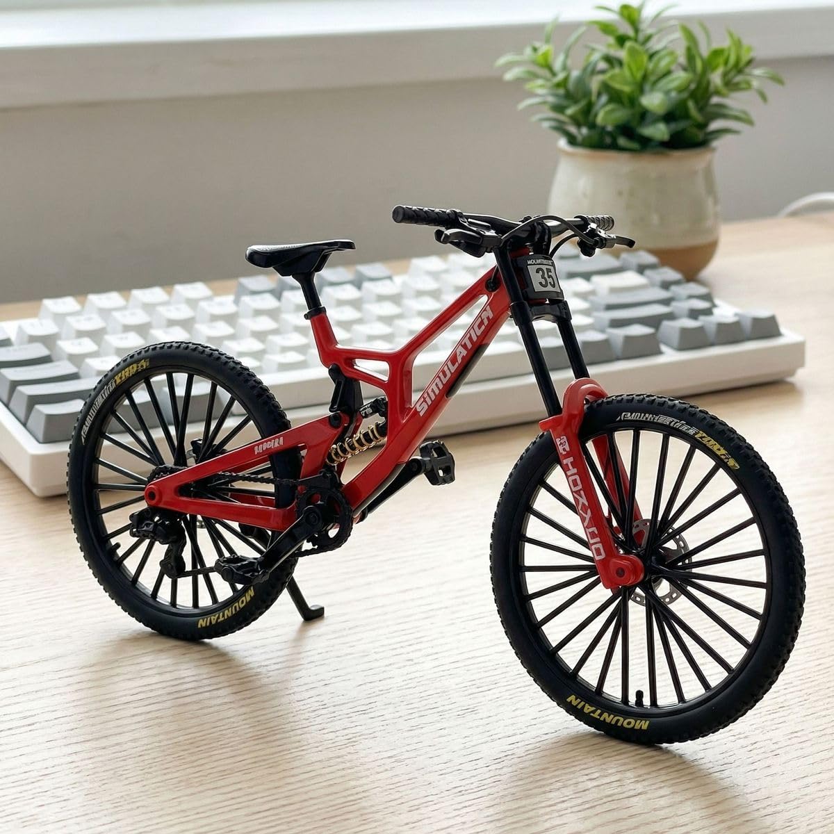 Generisch Universal Finger Bike Model, 1:10 Mountain Bike Model Toy, Finger Mountain Bike Model Decoration, Miniature Finger Bike, Mini Bending Bike Model (Red-35)