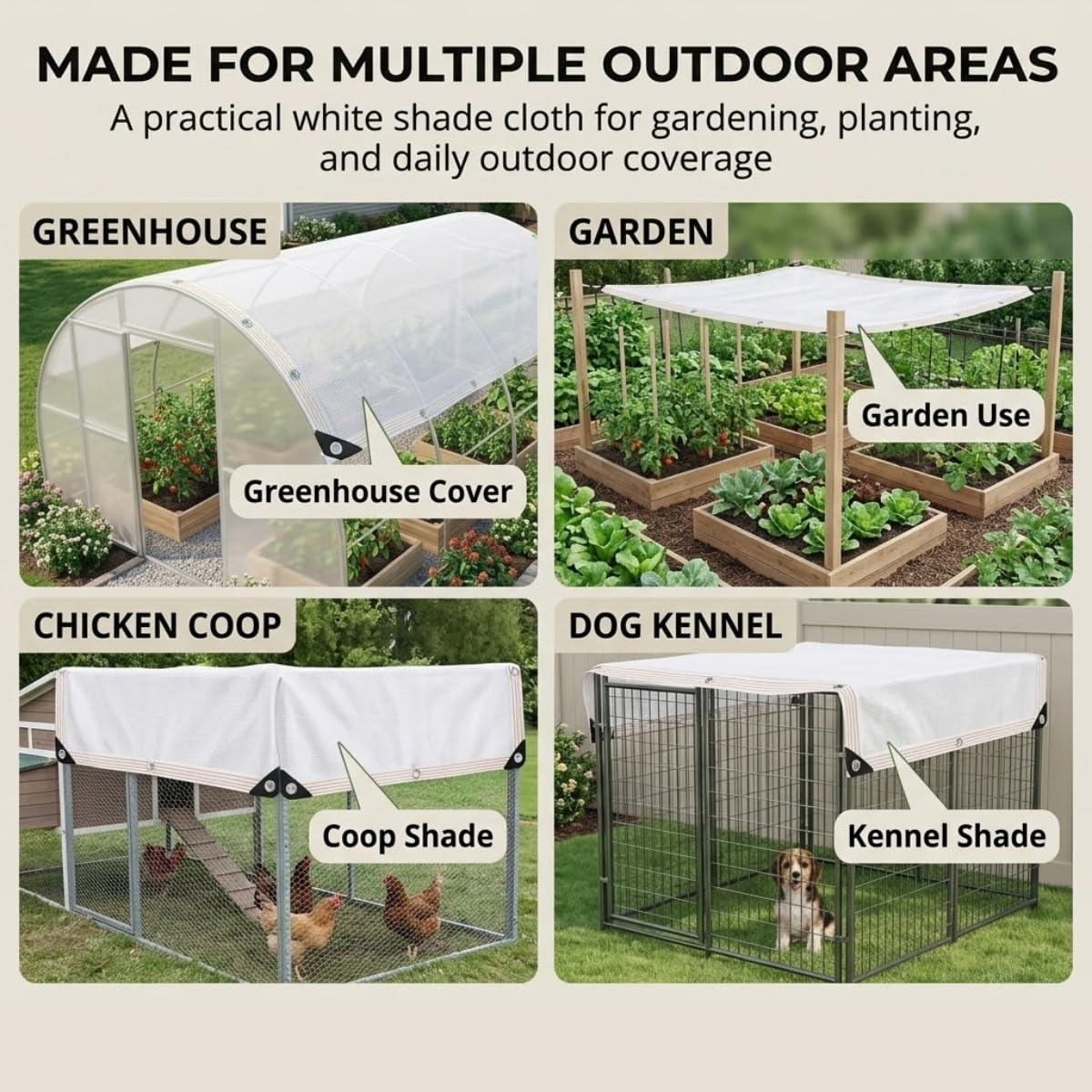 Tela de Sombra Blanca 50% con Ojales, Malla de Sombreo HDPE para Invernadero, Toldos Exterior Terraza, Malla Ocultacion para Verduras, Gallinero, Perrera, Patio(6X7M)