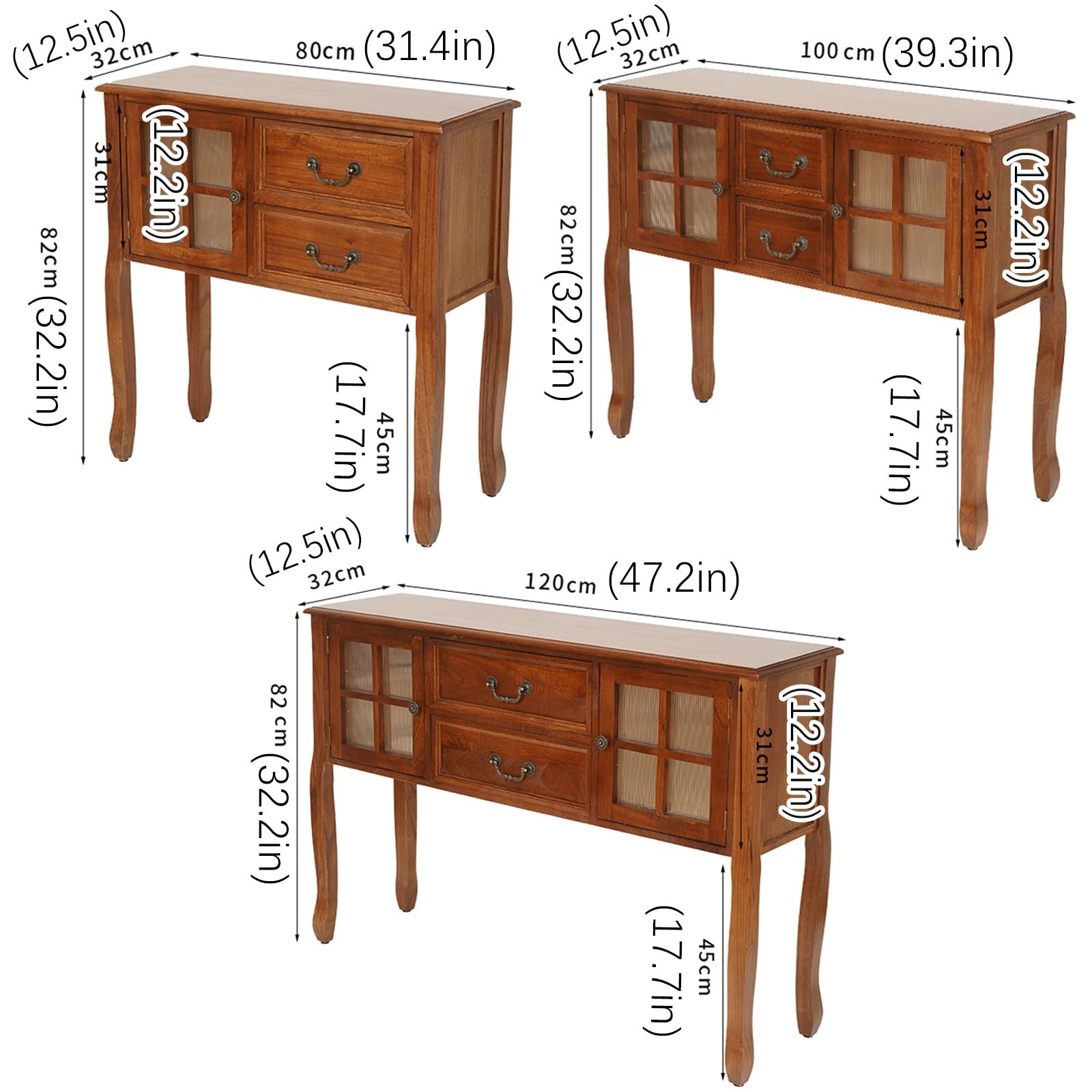 Tavolo da ingresso in legno massello con cassetti e ripiano aperto, consolle stretta per soggiorno, corridoio, dietro il divano, 99,8 cm