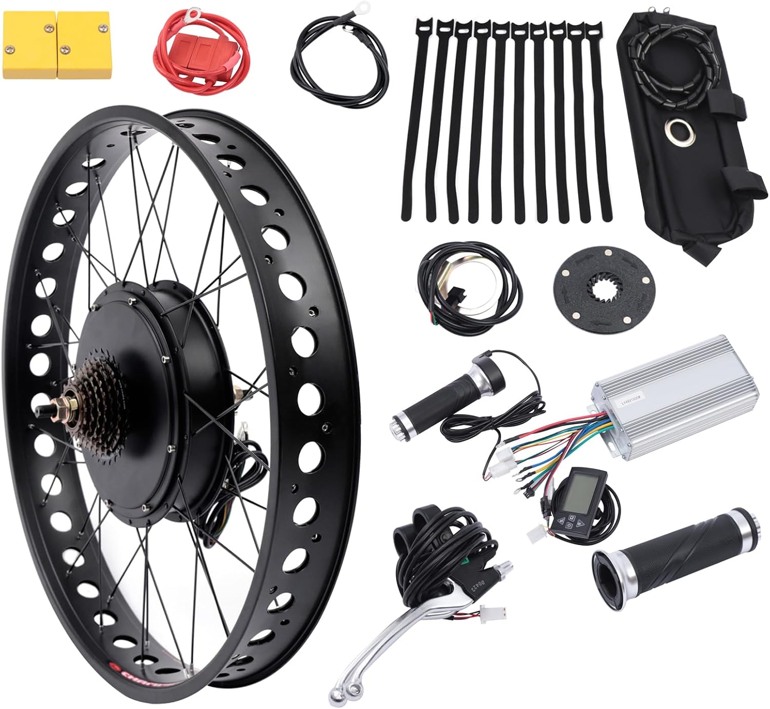 26" Electric Snow Bike Conversion Kits, 48V 1500W Tire Rear Rotate Hub Motor Wheel, Five Adjustable Gears Snow E-Bike Conversion Kit with LCD Display