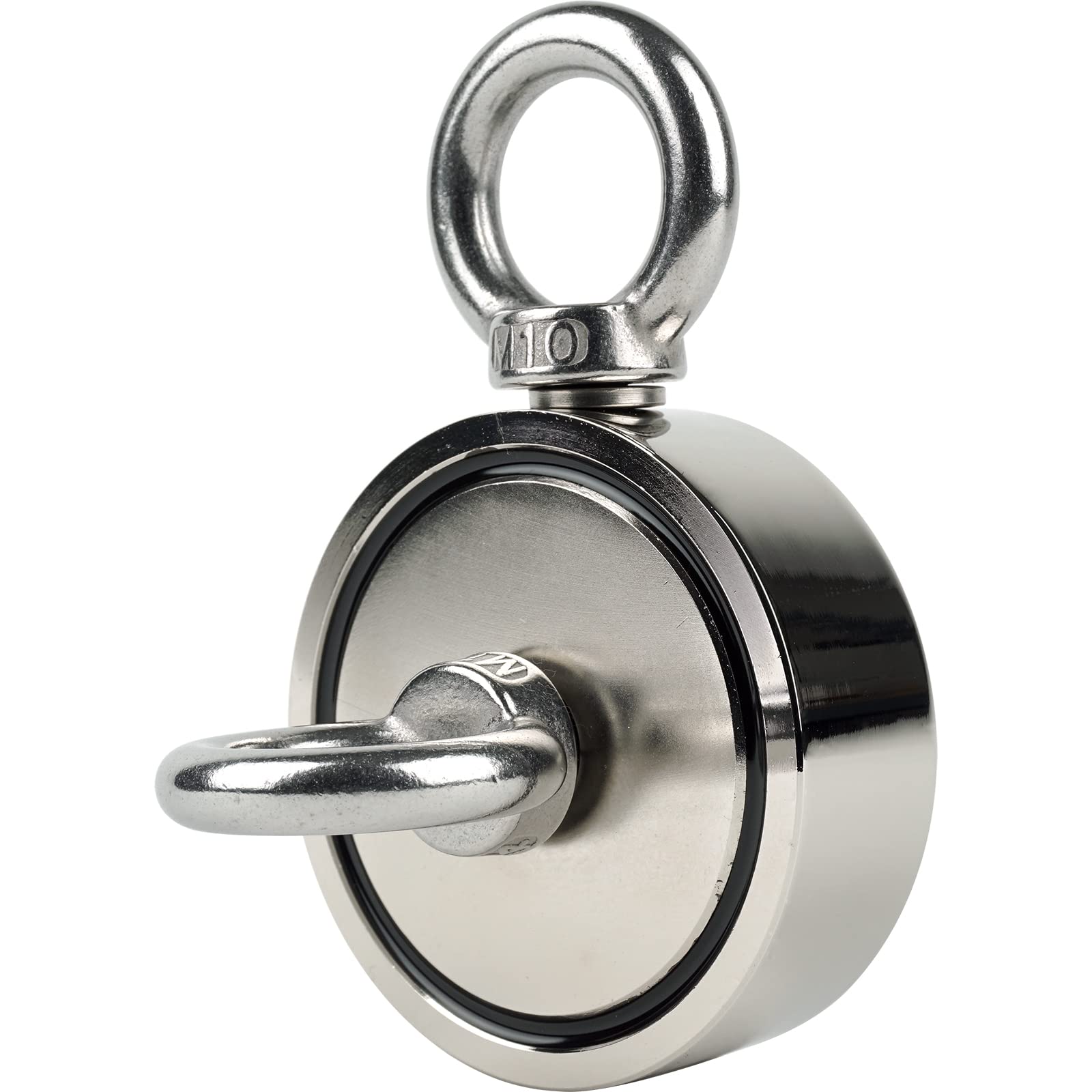 Imán SENSEI 250 kg, Imán de Neodimio de Doble Cara N52 con Gancho Superior y Lateral, Ø7,5 x H2,5 cm, Imán de Neodimio Muy Potente para Hogar, Taller, Pesca en el Agua