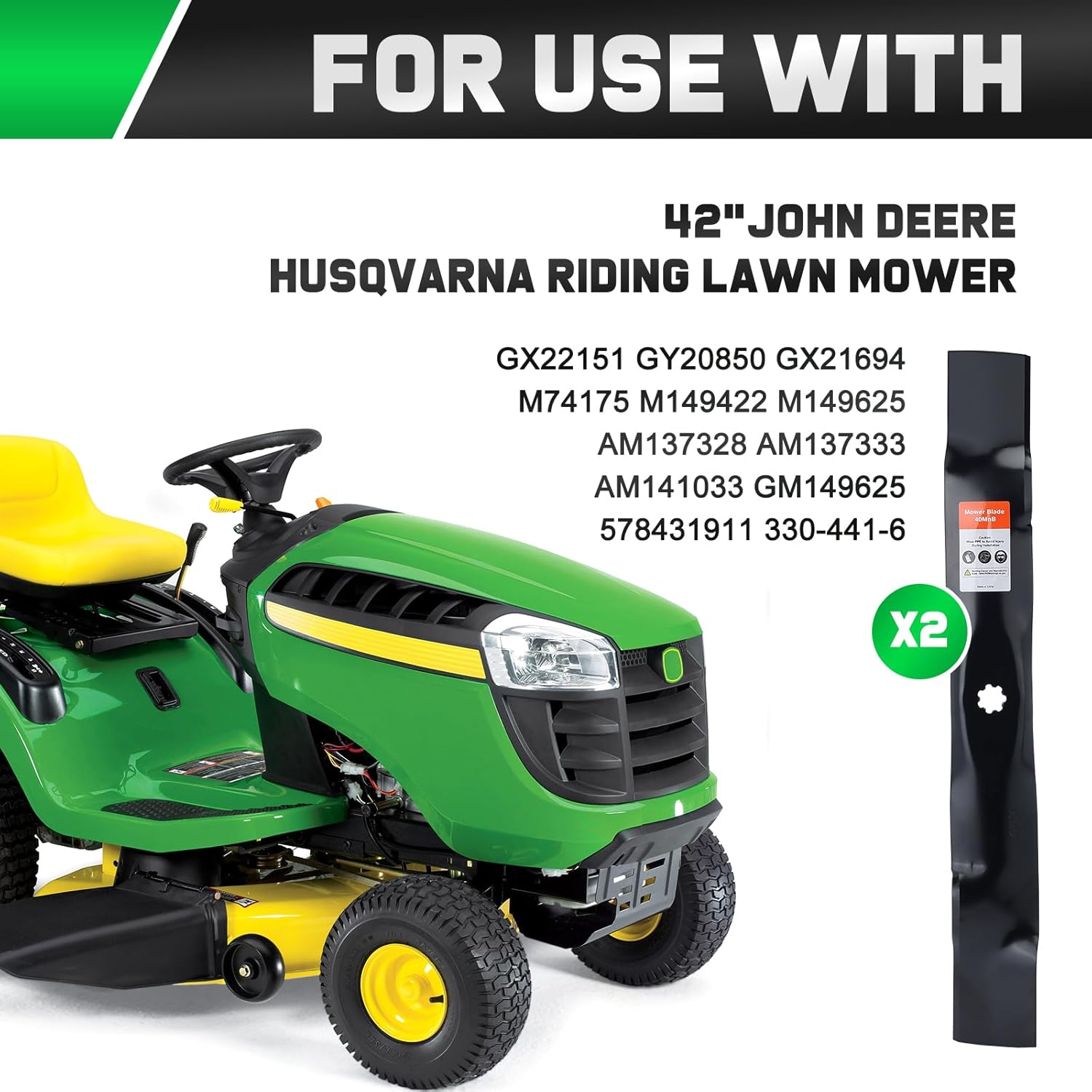 D130 42 inch Mower Mulching Blades for John D-eere D110 D100 D125 D105 S100 E100 LA125 LA115 LA105 42'' Deck Lawn Tractor Riding Mower Replace GY20850 GX22151