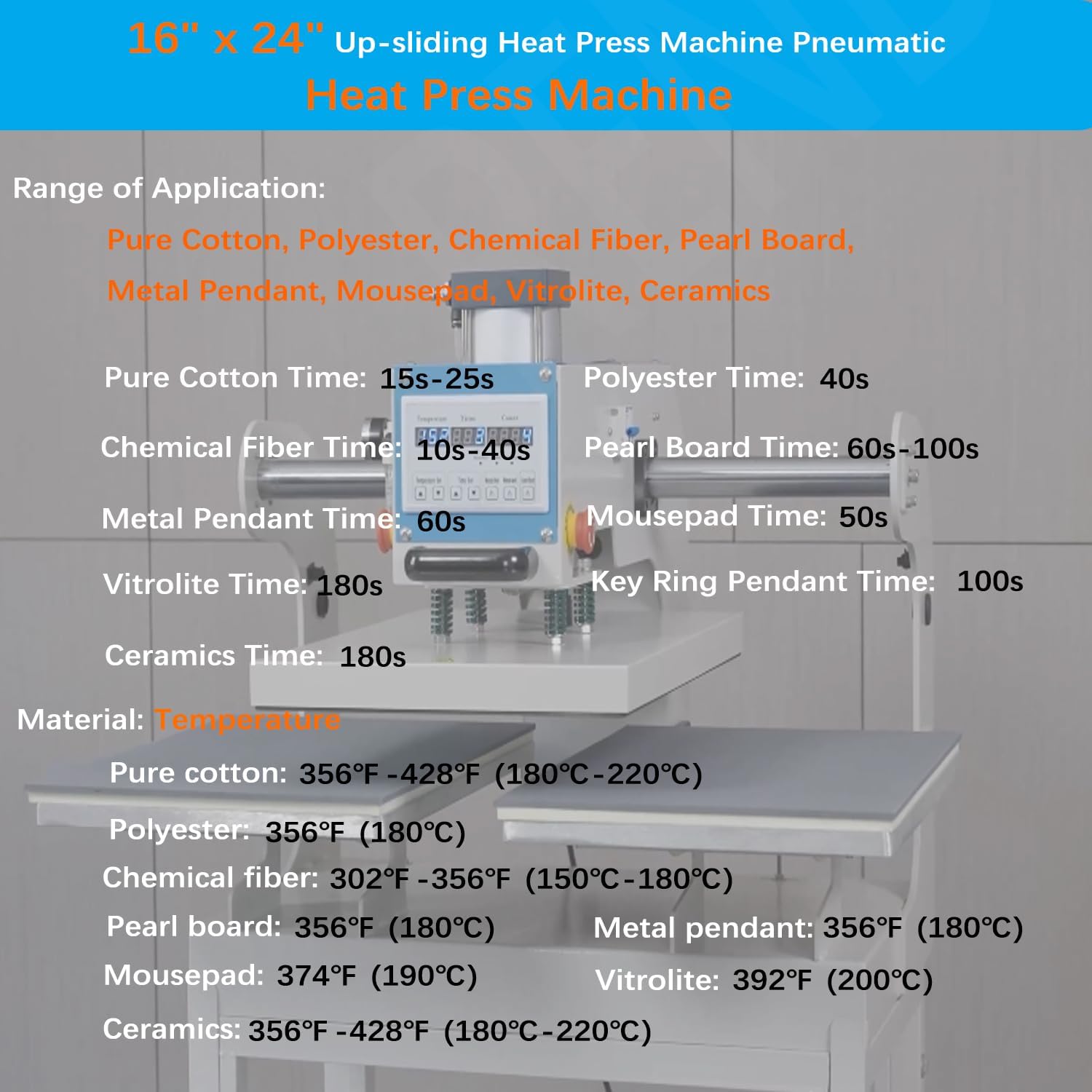 Heat Press Machine, 16x24 inch Pneumatic Up Sliding Dual Platen Heat Press Machine with Digital Display Control, Sublimation Transfer Machine