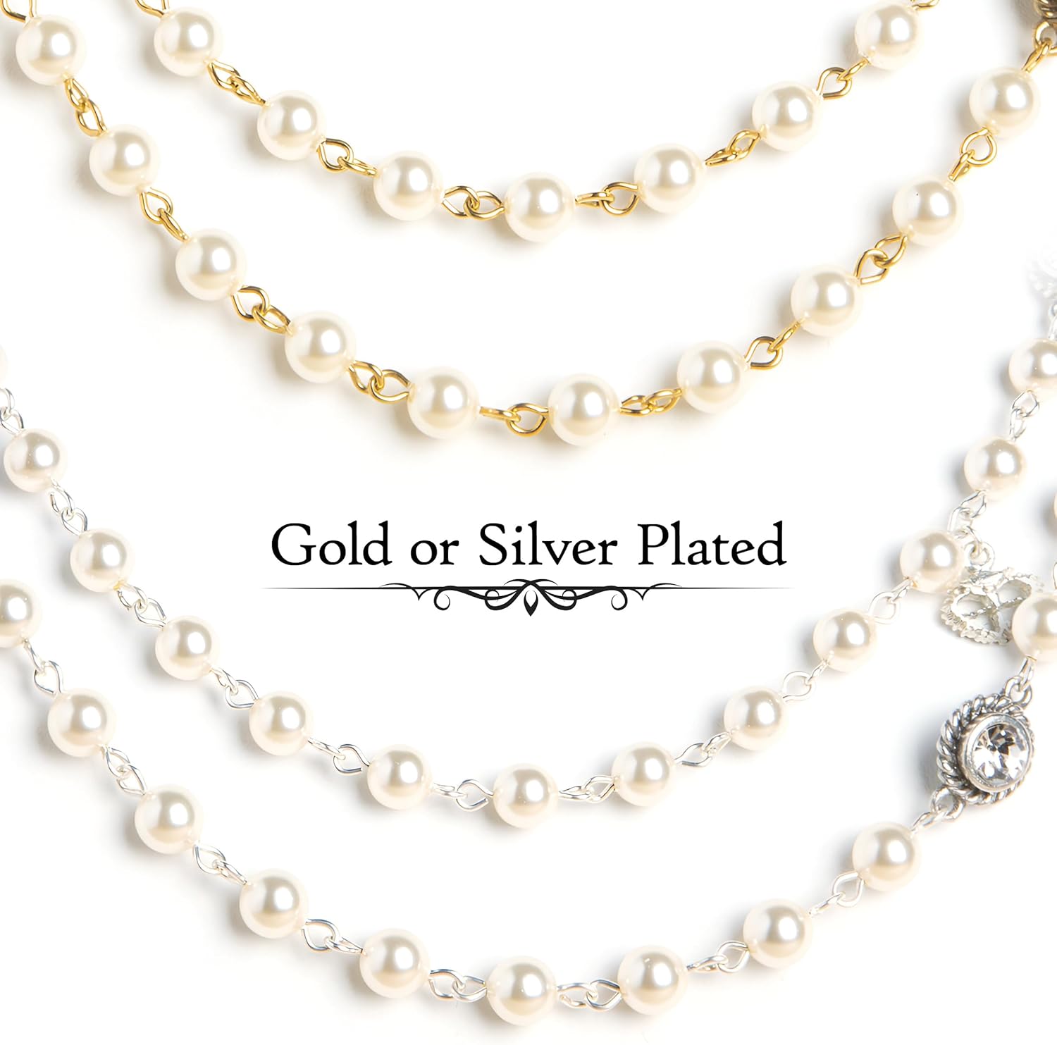 Virgins Saints & Angels 6mm Pearl Crystal Multi-Strand Layered Wrap Necklace for Women, Luxury Fashion Statement Jewelry