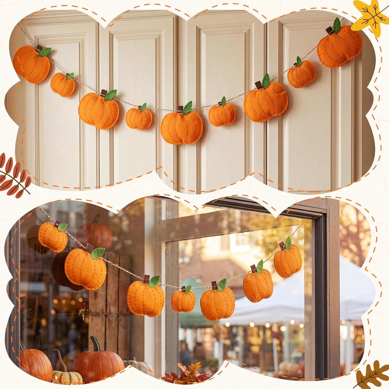 HunnmingRe Fall Pumpkin Felt Garland 16.4 ft Pumpkin 3D Hanging Garland Thanksgiving Decorations for Autumn Harvest Home Mantel Fireplace Door Wall Indoor Outdoor Party Decor