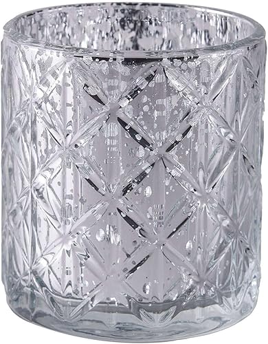 Miniatura 5 de Efavormart - Juego de 6 portavelas de cristal de mercurio plateado antiguo, portavelas votivas con diseño geométrico, perfecto para ceremonias de