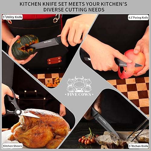 Miniatura 9 de Juego de cuchillos de cocina de 12 piezas con bloque universal de cuchillos, antioxidante, antiadherente, acero inoxidable de alto carbono,