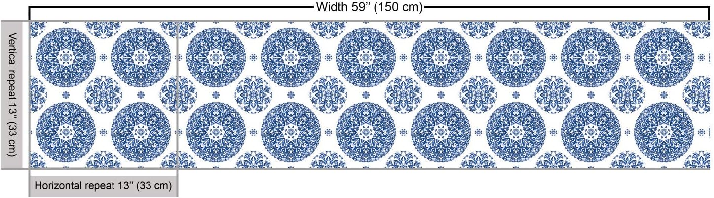 Ambesonne Vintage Fabric by The Yard, French Country Style Floral Circular Pattern Lace Ornamental Snowflake Design Print, Decorative Fabric for Upholstery and Home Accents, 3 Yards, White and Blue