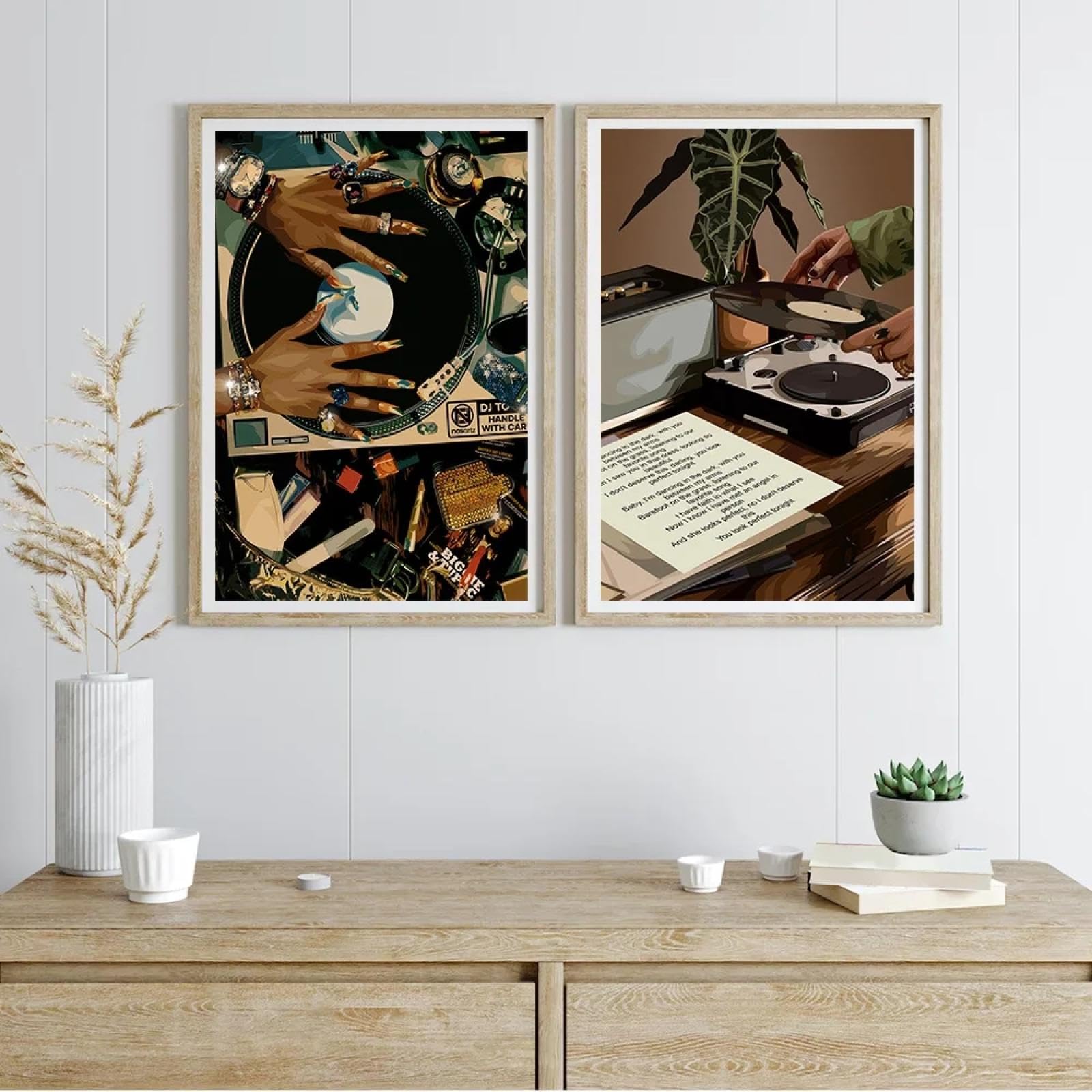ZHAOLIN Sztuka Afryka czarna kobieta płyta winylowa muzyka modny plakat na płótnie Preppy Art Girly Funky obraz druk do dekoracji domu 60 x 90 cm (24 x 35 cali) x2 bez ramy