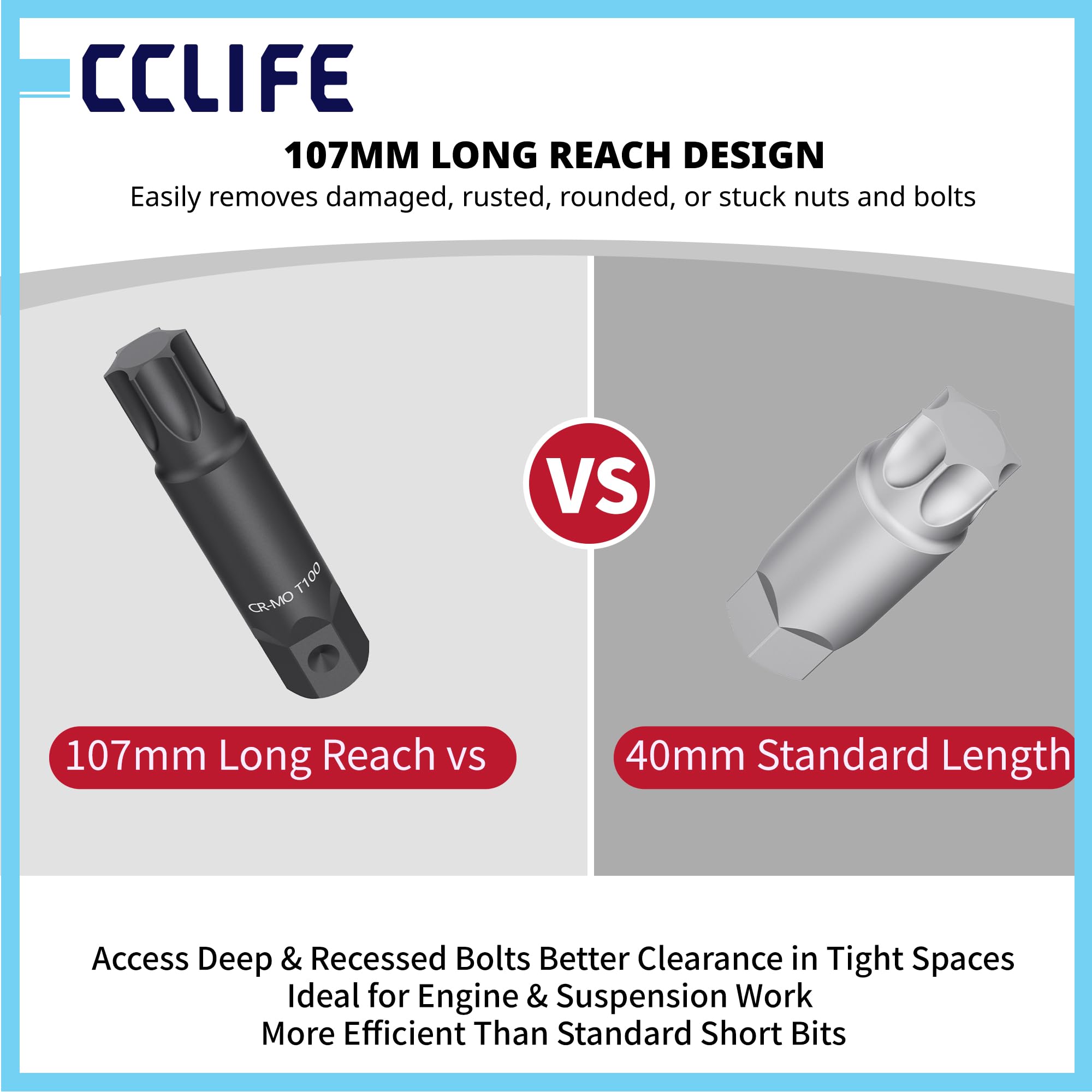 CCLIFE Zestaw wykrętaków śrub do samochodów ciężarowych, 16-częściowy, napęd 3/4" i 1", długość 107 mm stal CR-MO, gniazdo sześciokątne Torx E-profil, do naprawy pojazdów użytkowych i wkrętarek