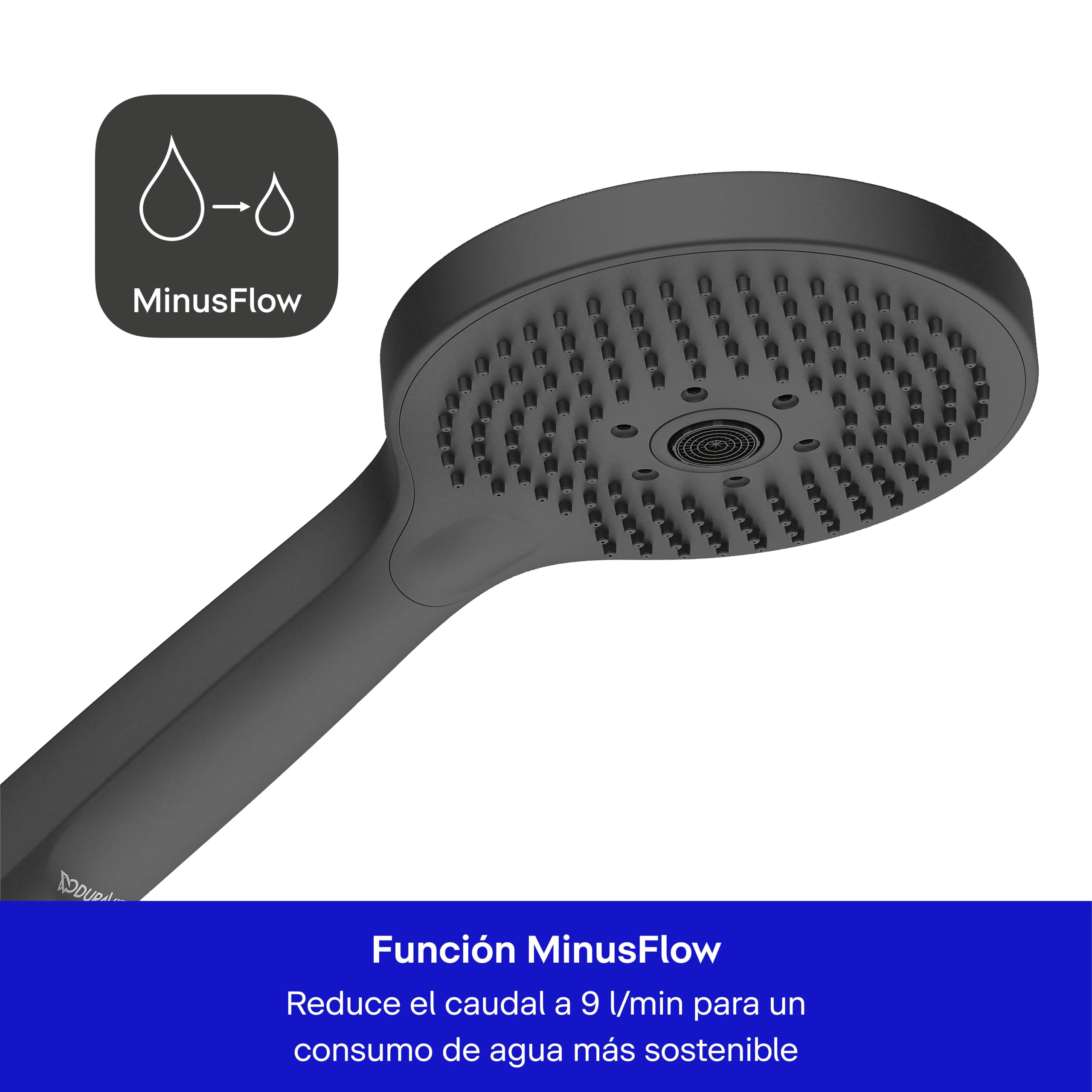 Duravit Alcachofa de ducha universal con 3 tipos de chorro (Rain, Pulse, Mono), alcachofa de ducha redonda (diámetro de 120 mm), cabezal de ducha con función MinusFlow de ahorro de agua, fácil de