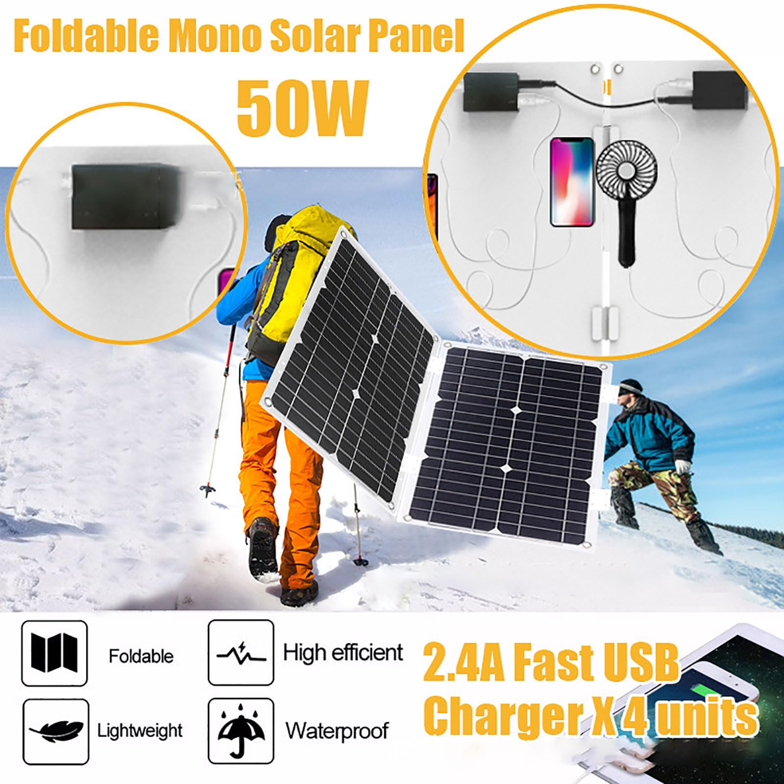 Solarmodul-Set, komplettes Solarmodul-Set, 50W wasserdichtes Solarmodul und 4000W Solarwechselrichter, 12V Solar 50A Laderegler mit 2 USB-Anschlüssen und LED-Anzeige für Zuhause, Wohnmobil, Boot, tr
