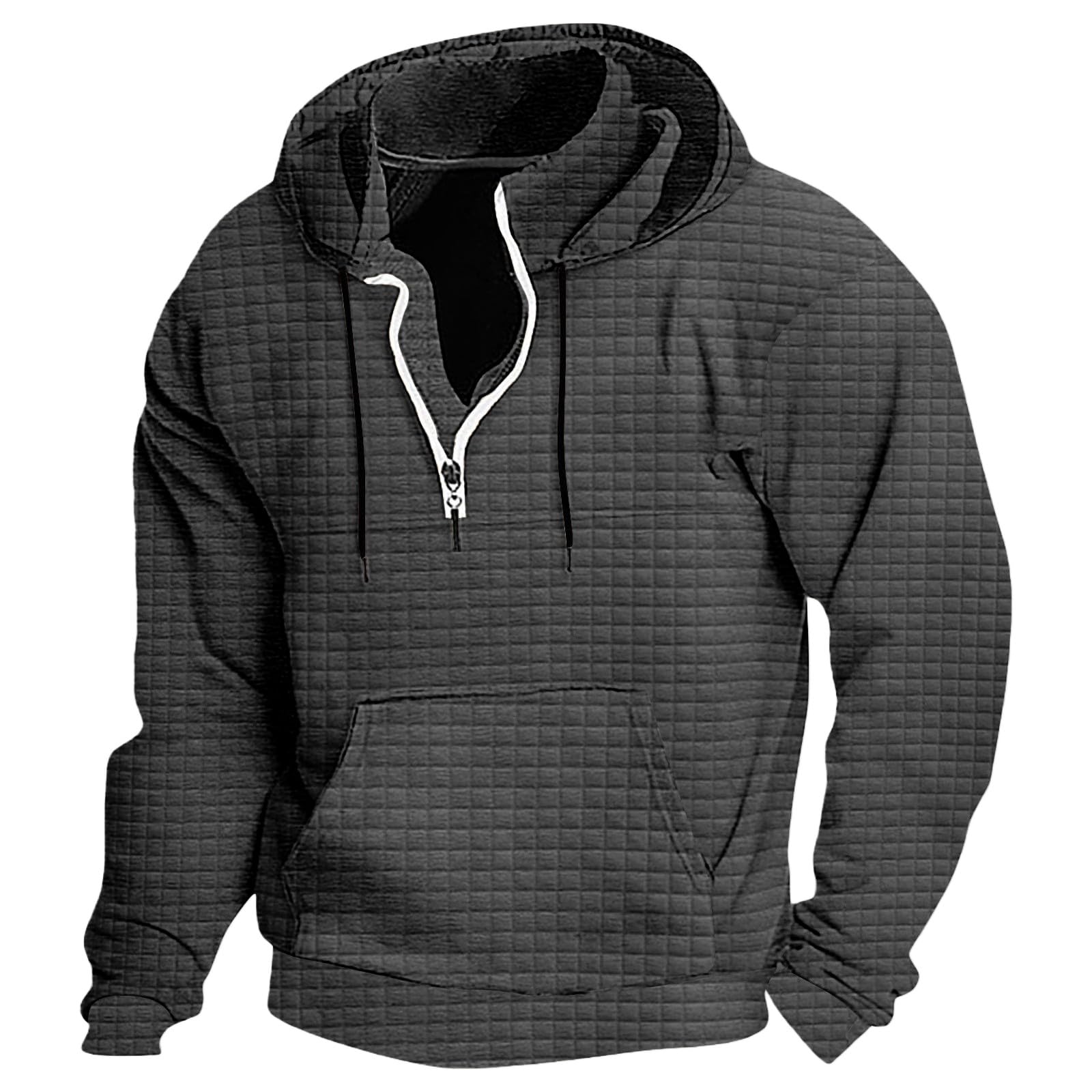 Sudaderas Hombres con Capucha Sudadera Y Cremallera para Hombre, A Cuadros, De Manga Larga, Cómoda, Uso Diario, Informal, Viajes Tops Rojos (Dark Gray, M) Camisetas Sin Ropa Hombre