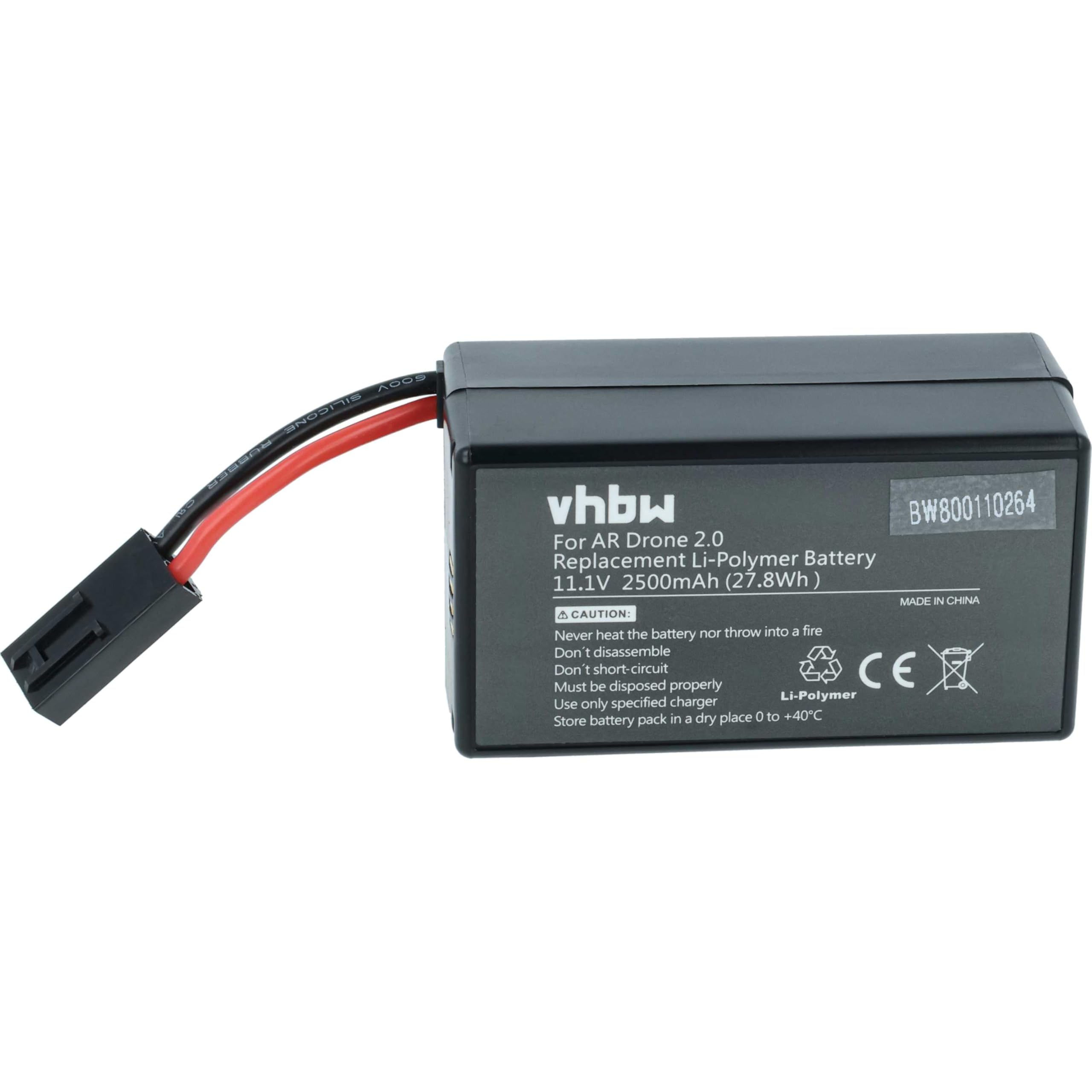 vhbw Batterie Compatible avec Parrot AR Drone 2.0, AR Drone 2.0HD, AR Drone 1.0 Drone (2500mAh, 11,1V, Li-polymère) - Remplacement pour PF070056