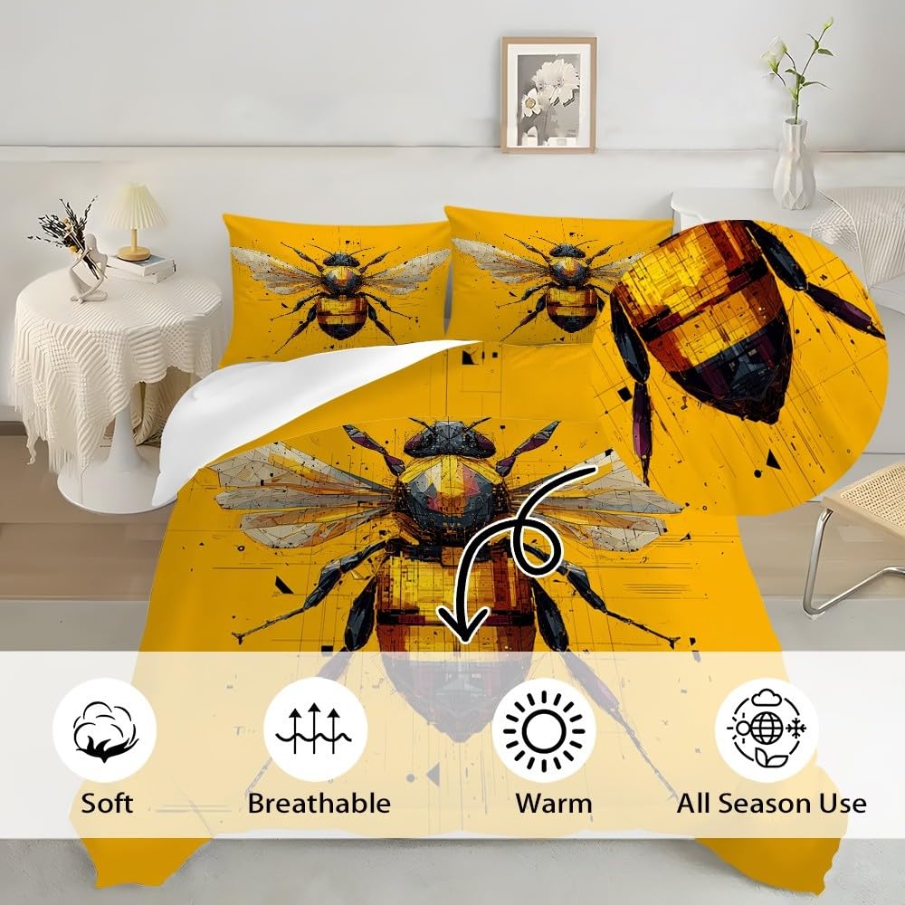 Copripiumino 240x220 cm Giallo 3 pezzi, microfibra ipoallergenica