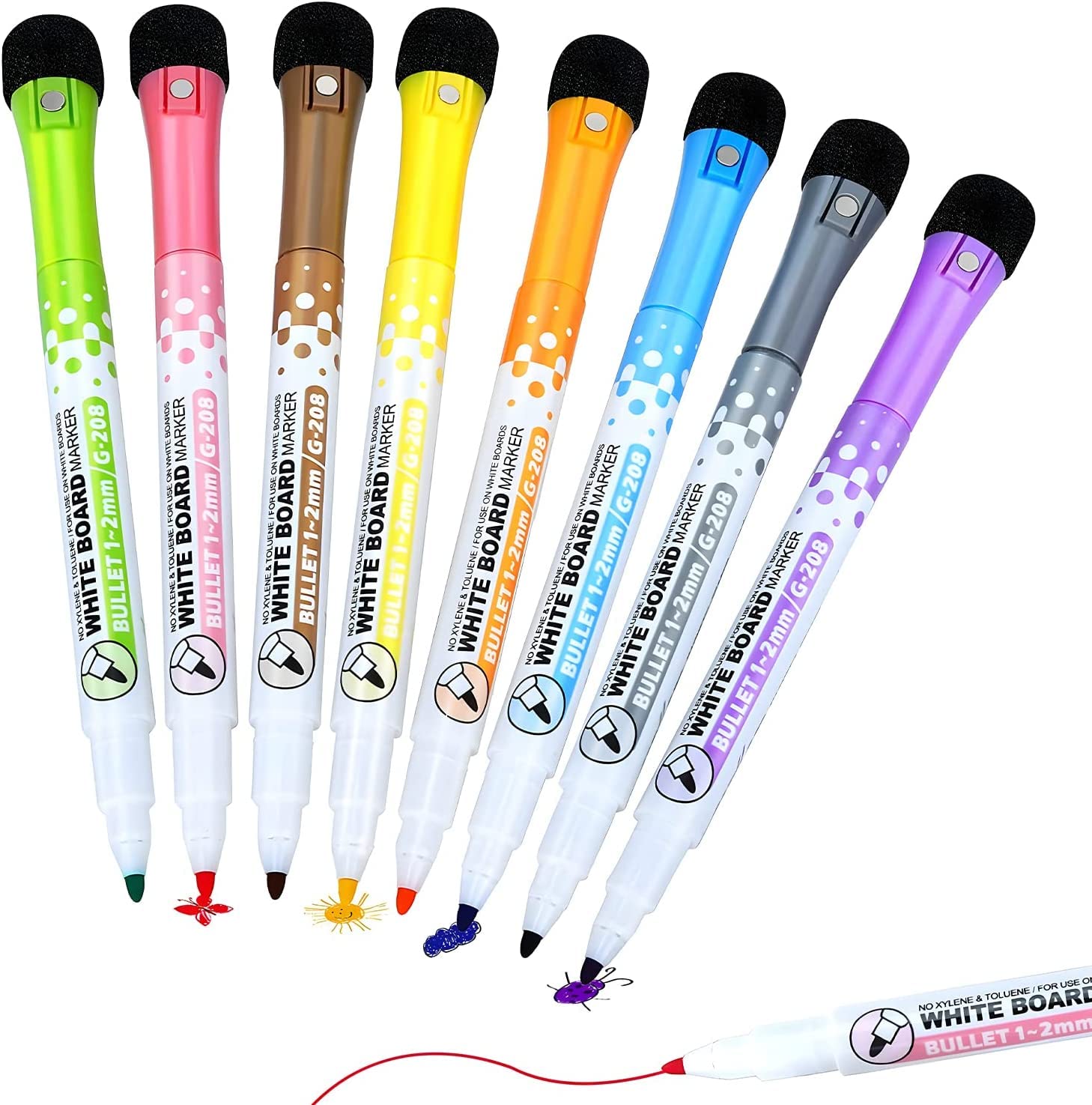 CLOUDFOUR Whiteboard Pens, Dry Erase Magnetic Whiteboard Markers with Eraser, Whiteboard Magnetic Color Pens for Home, Office and School (8 Markers Pack)